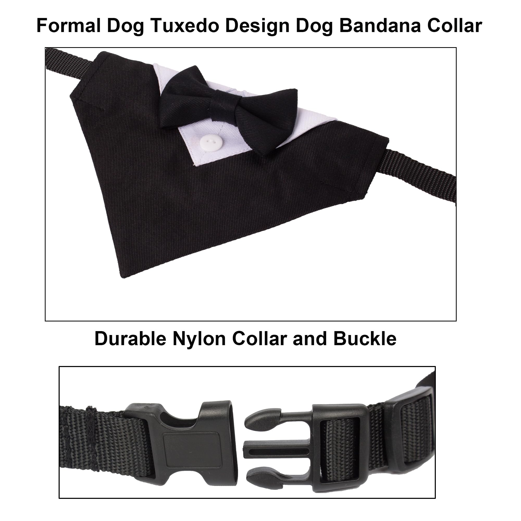 ADOGGYGO Formal Dog Tuxedo, Wedding Dog Collar with Bow Tie, Adjustable Pet Wedding Collar Bandana for Small Medium Large Dogs (