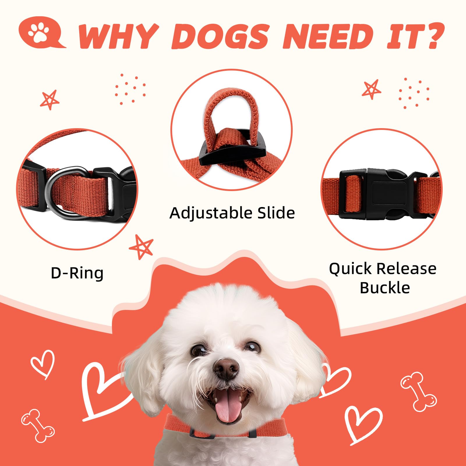 Pawhuggies Orange Dog Collar For Medium Size Dog, Breathable, Anti-Odor & Soft, Comfortable For Sensitive Skin Puppies, 90% Bamb