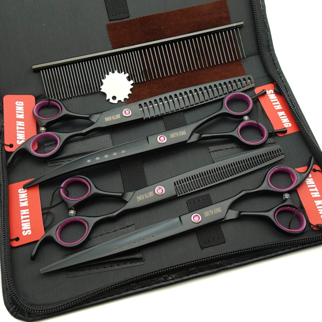 8.0 Inches Professional Dog Grooming Scissors Set Straight & Thinning & Curved & Chunkers 4Pcs In 1 Set (With Comb)