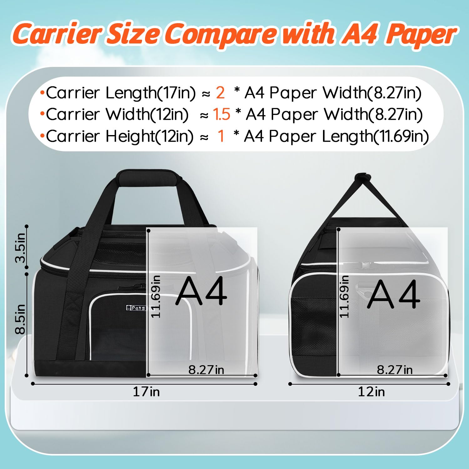 Petskd Top-Expandable Pet Carrier 17X12X8.5 Inches Jetblue Frontier Spirit Airline Approved, Soft-Sided Carrier For Small Cats And Dogs With Locking Safety Zippers And Anti-Scratch Mesh(Black)