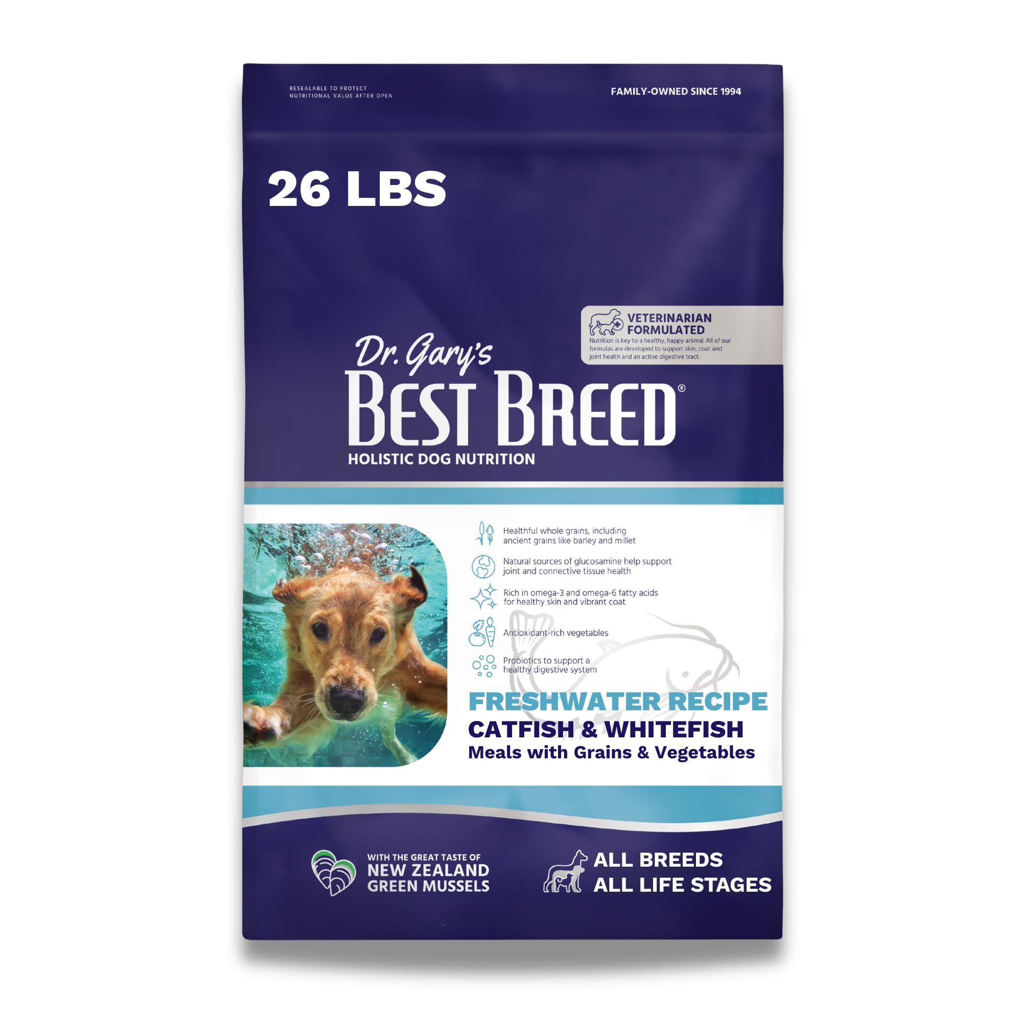 Best Breed Dr. Garys Freshwater Recipe - Catfish & Whitefish Dry Dog Food, Made Without Chicken for Sensitive Skin & Stomach, V