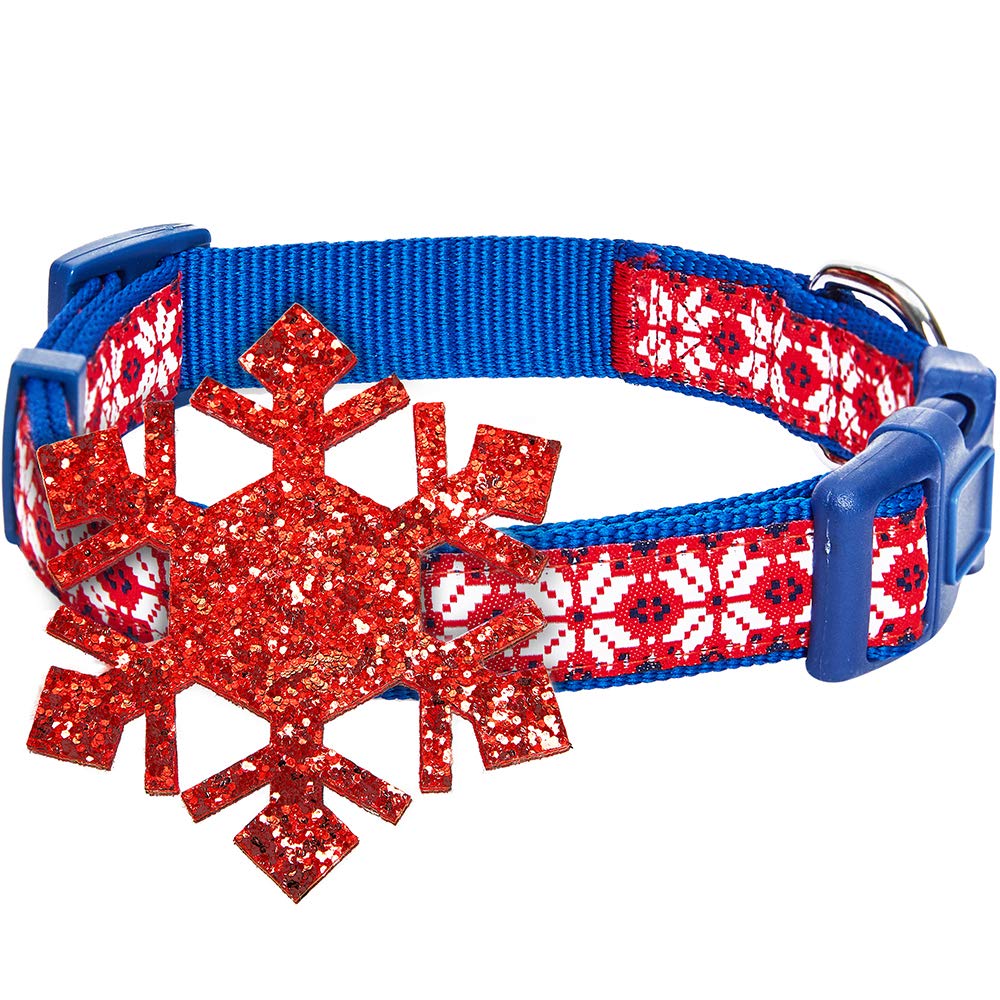 Blueberry Pet Christmas Snowflakes Dog Collar, Medium, 14.5''-20'' Neck, Stylish Holiday Dog Collar With Bow, Glitter D  Cor, Ec