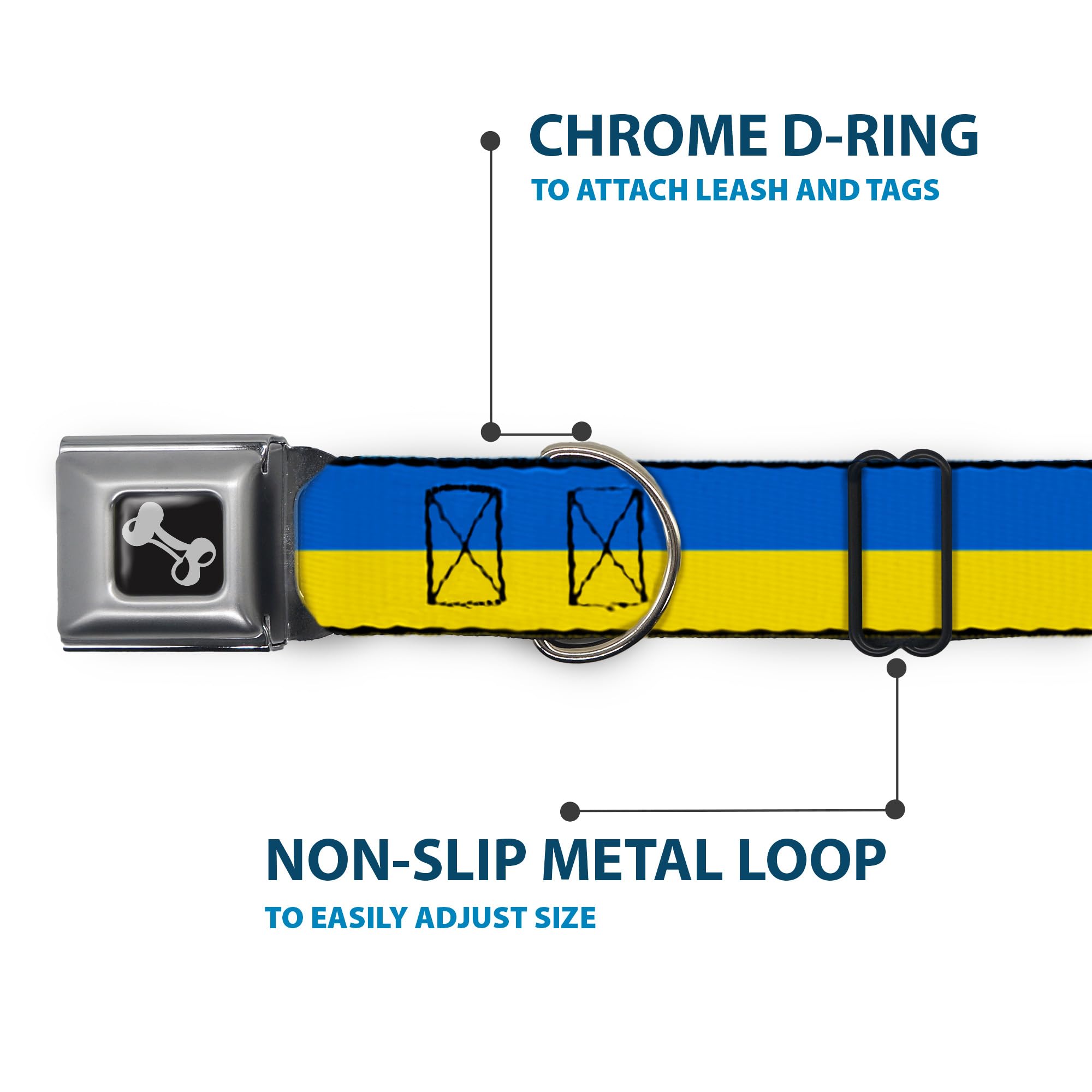 Dog Collar Seatbelt Buckle Ukraine Flag Continuous 13 To 18 Inches 1.5 Inch Wide