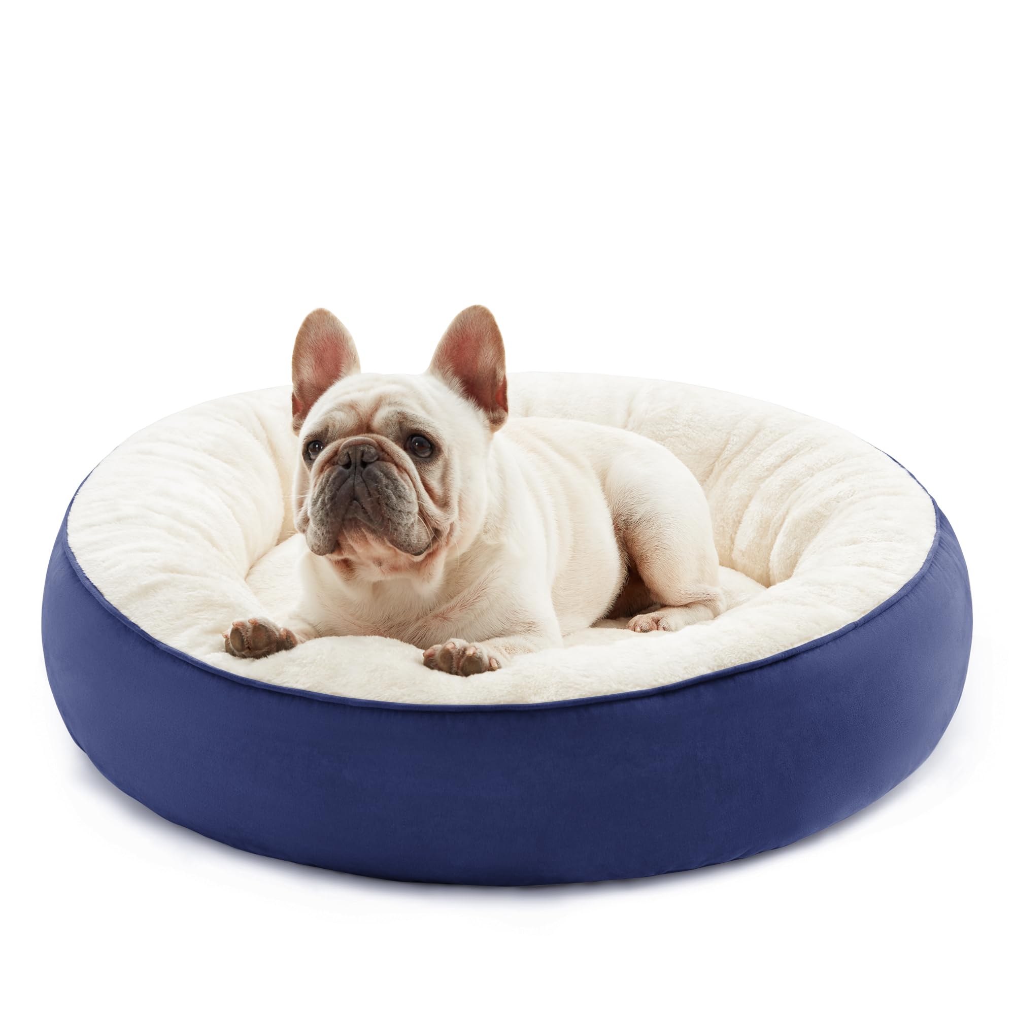 Love'S Cabin Round Donut Cat And Dog Cushion Bed, 25In Pet Bed For Small Or Medium Dogs, Anti-Slip & Water-Resistant Bottom, Soft Durable Fabric Pet Beds, Washable Calming Cat & Dog Bed Navy