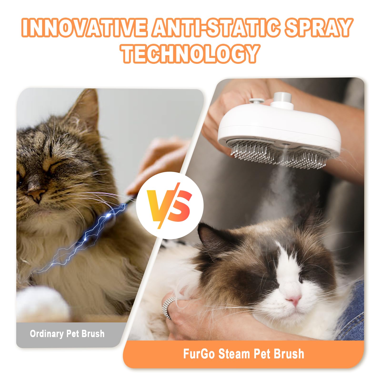Furgo Cat Steam Brush For Shedding,3 In 1 Steam Pet Brush For Cats & Dogs, Efficient Hair Removal & Cleaning, Pet Hair Removal T