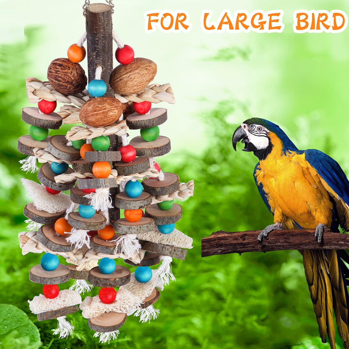 Bbjinronjy Large Parrot Toys Bird Chewing Toys-Natural Nuts Corn Loofah Wooden Bird Cage Toy For African Grey,Macaws,Conure,Coka