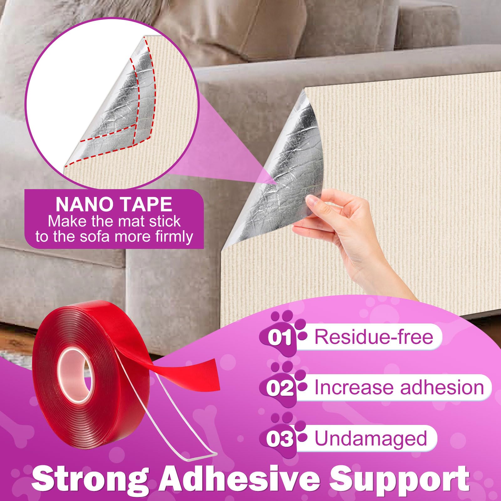 Enonci 23.6X15.8 Cat Wall Scratcher Mat With Nano Tape,Anti Cats Scratch Furniture Couch Carpet Corner Protector For Indoor,Trim
