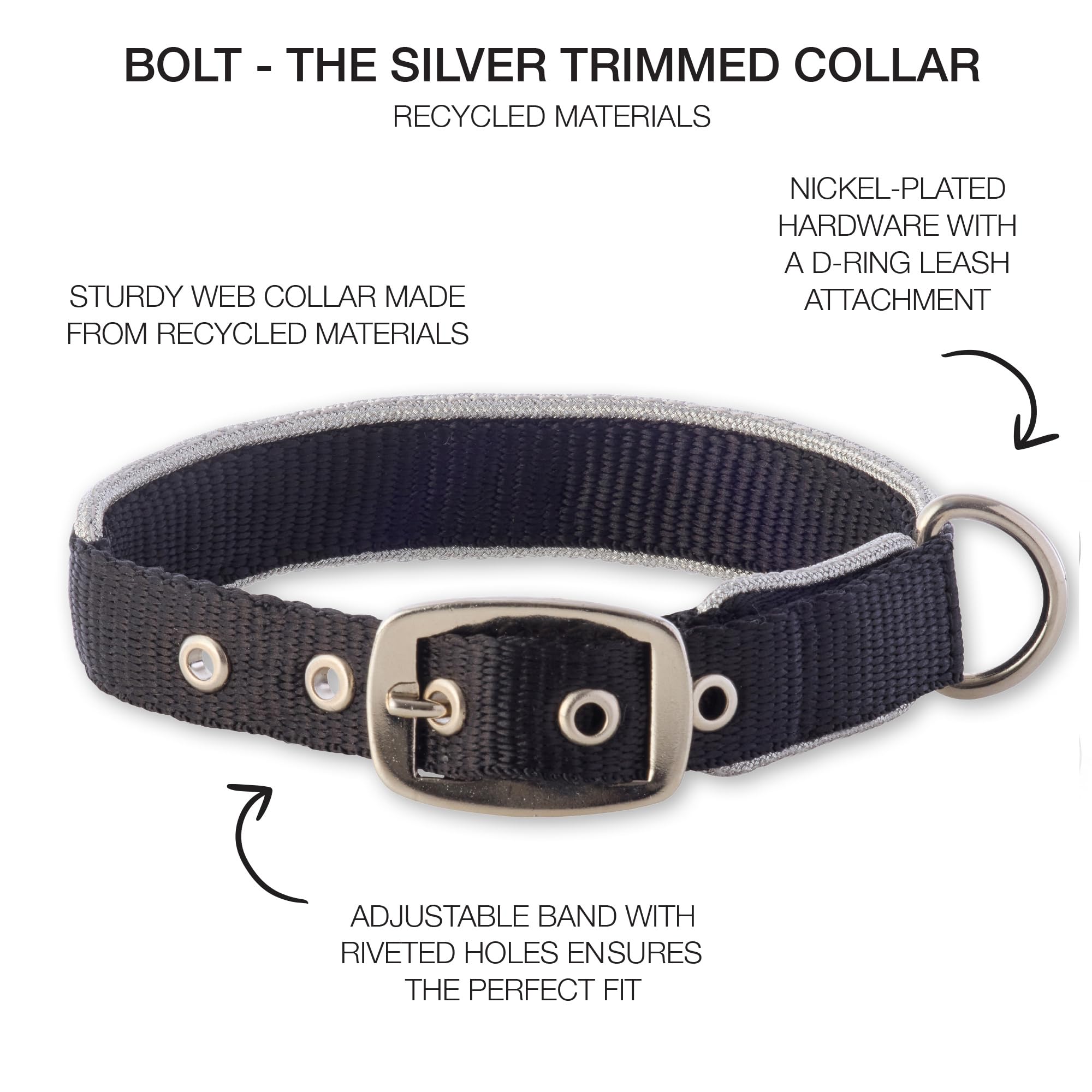 Pet Passion Adjustable Silver Trimmed Dog Collar For Pets Small, Medium And Large Dogs, Silver Black, X-Large