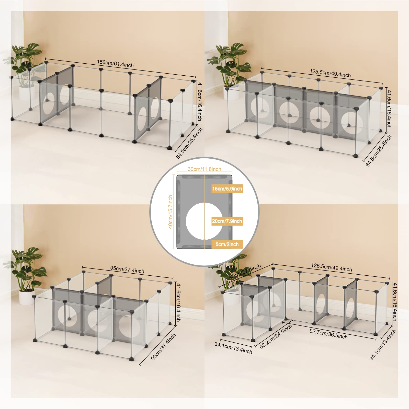 Dinmo Rabbit Playpen, Guinea Pig Cages, Hamster Cages, Interesting Game Holes Design For Small Animal, Bunny, Ferret, Hedgehog, Diy, Expanded, Portable, Exercise Fence, 61.4 X 25.4 X 16.4 Inches