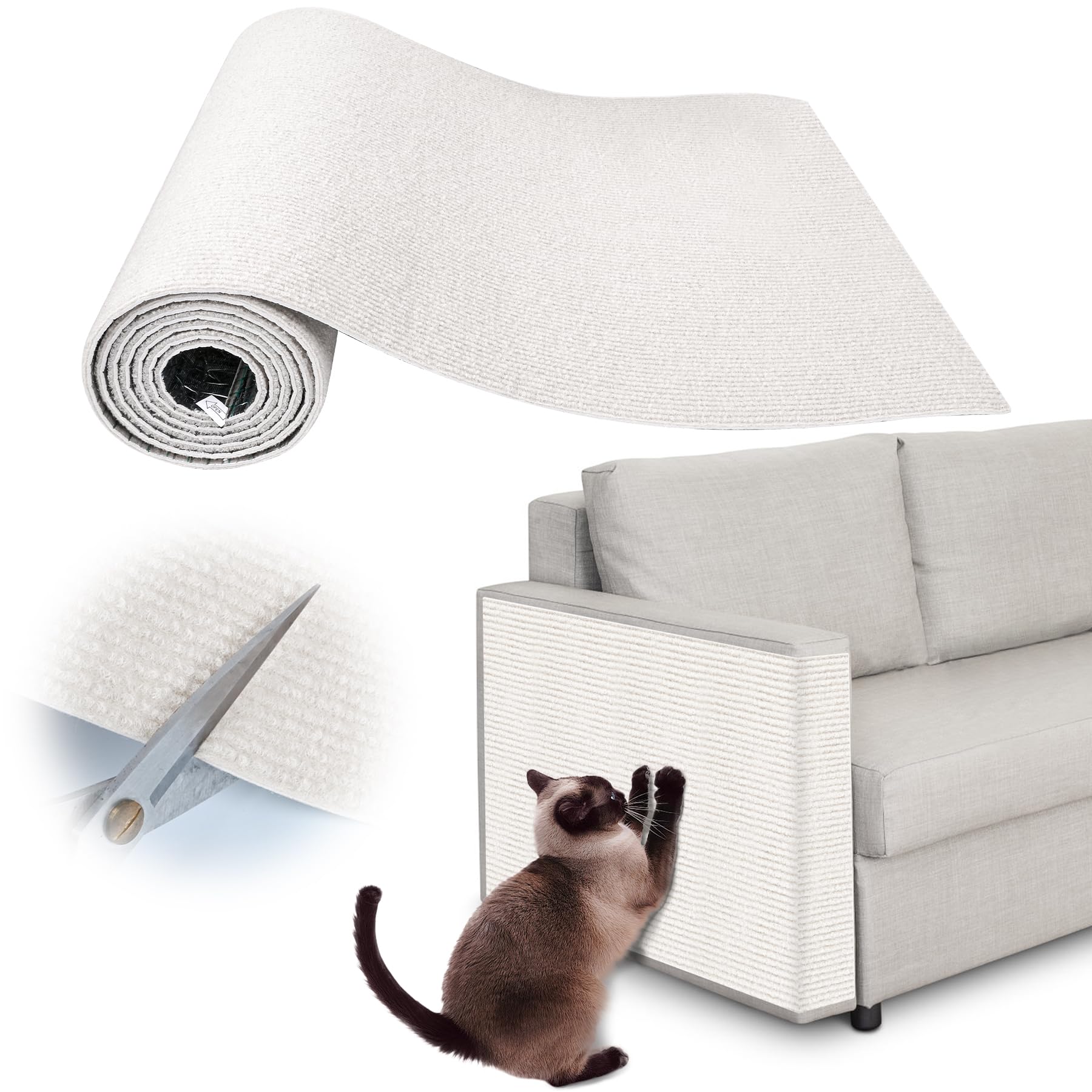 Inchoco Cat Scratch Furniture Protector - 40'' X 15.8'' Trimmable Self-Adhesive Cat Claws Scratching Pads, Sisal Diy Climbing Co