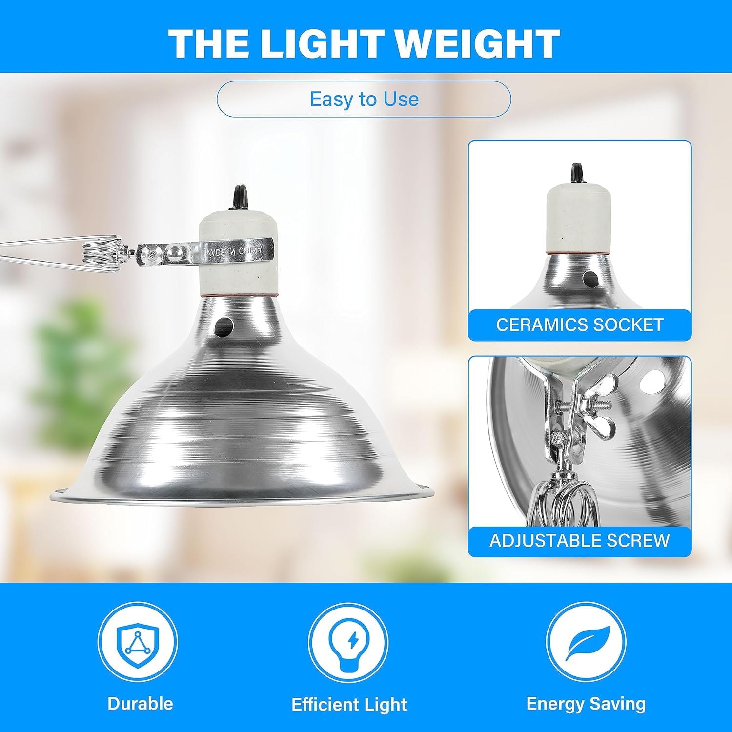 Simple Deluxe 1-Pack Clamp Lamp Light With Ceramic Base, 8.5 Inch Aluminum Reflector And 6 Feet Power Cord For Heat Lamp & Work
