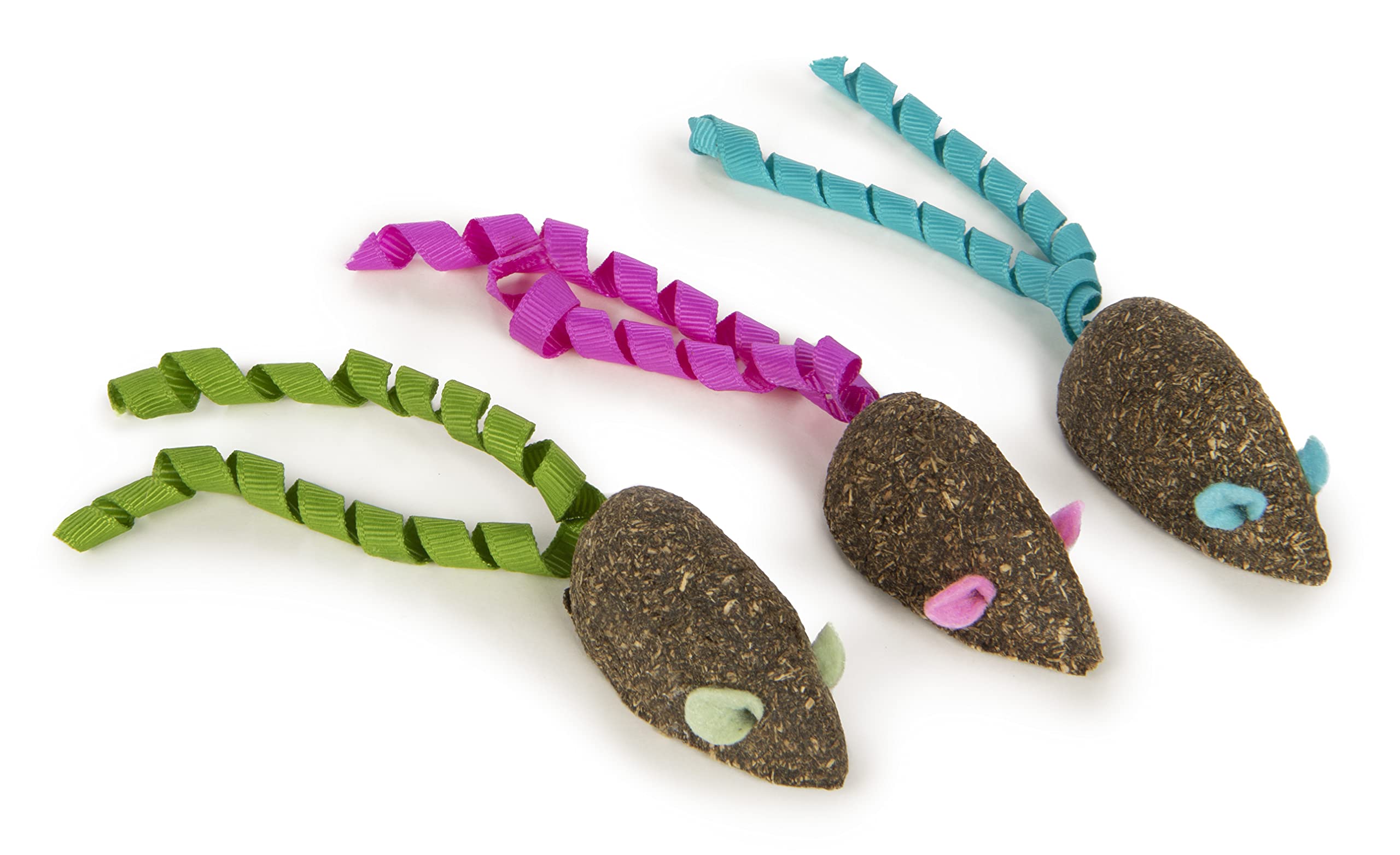 Smartykat (3 Count) Magic Mice Compressed Catnip Ribbon Cat Toys - Green/Pink/Blue, 3 Count