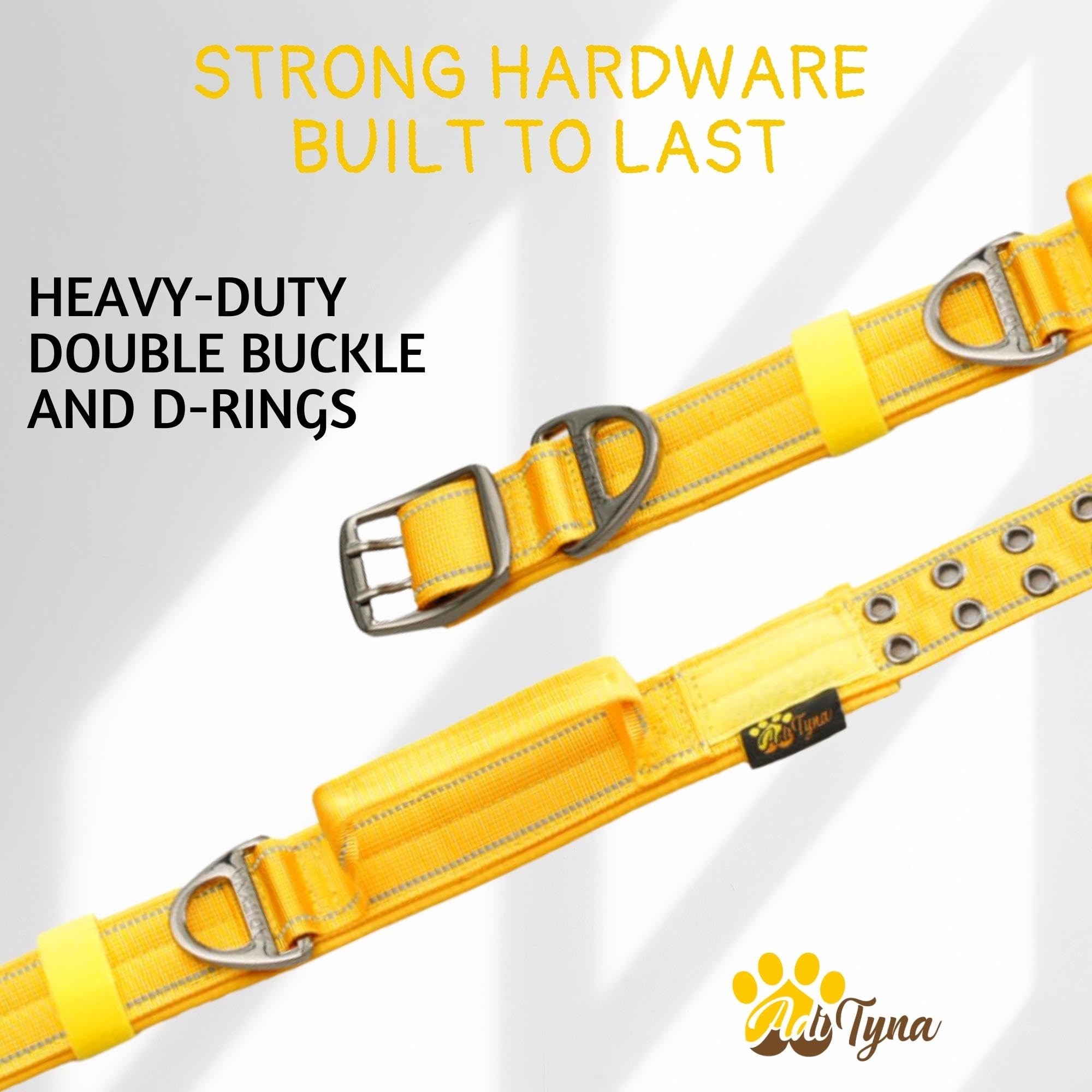 Adityna Heavy Duty Dog Collar For Extra-Large Dogs - Reflective Yellow Collar With Handle For Training, And Walking - Wide, Thic
