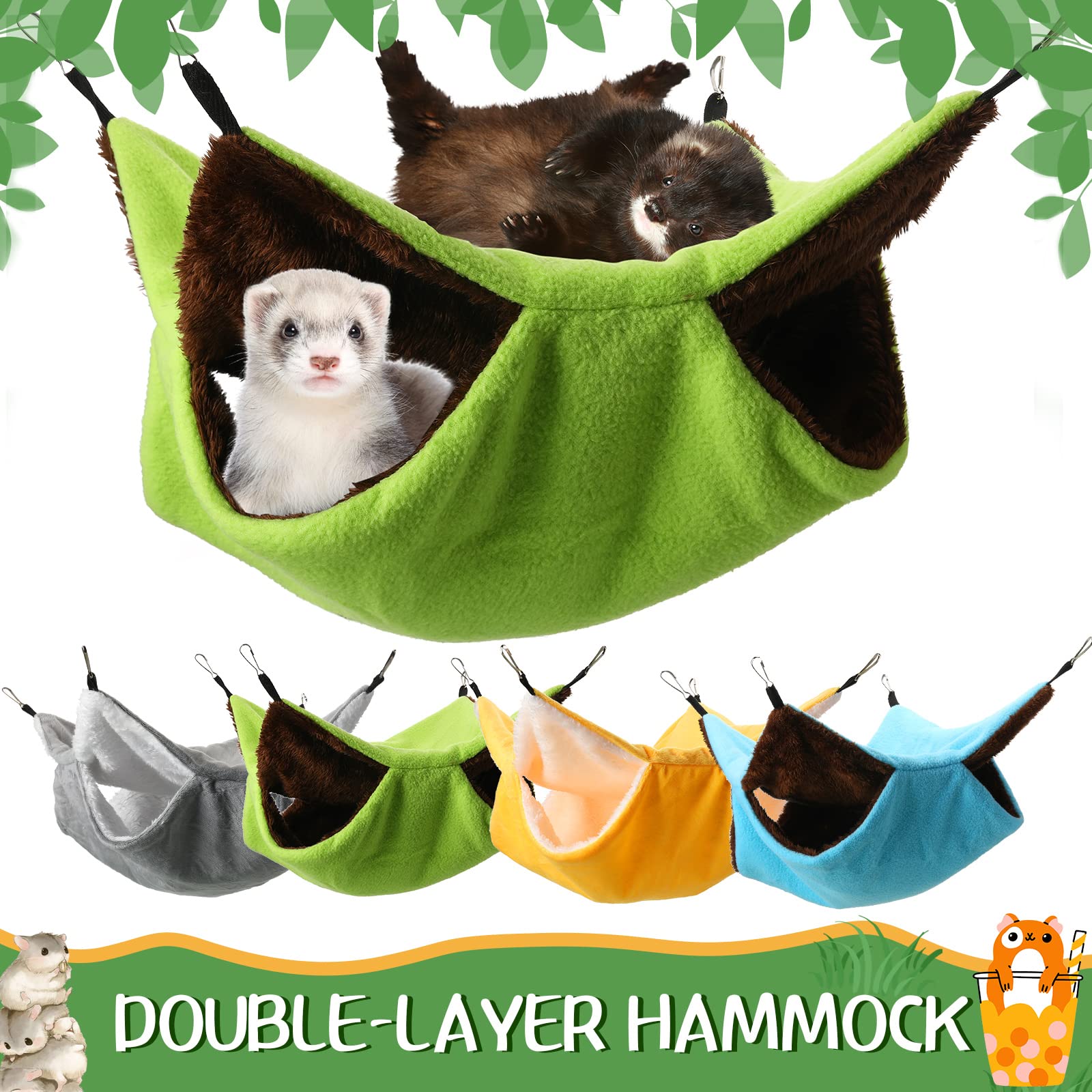 Nuogo 4 Pcs Rat Hammock For Cage Small Animal Hanging Ferret Hammocks For Rat Accessories Double Layer Ferret Bed For Guinea Pig