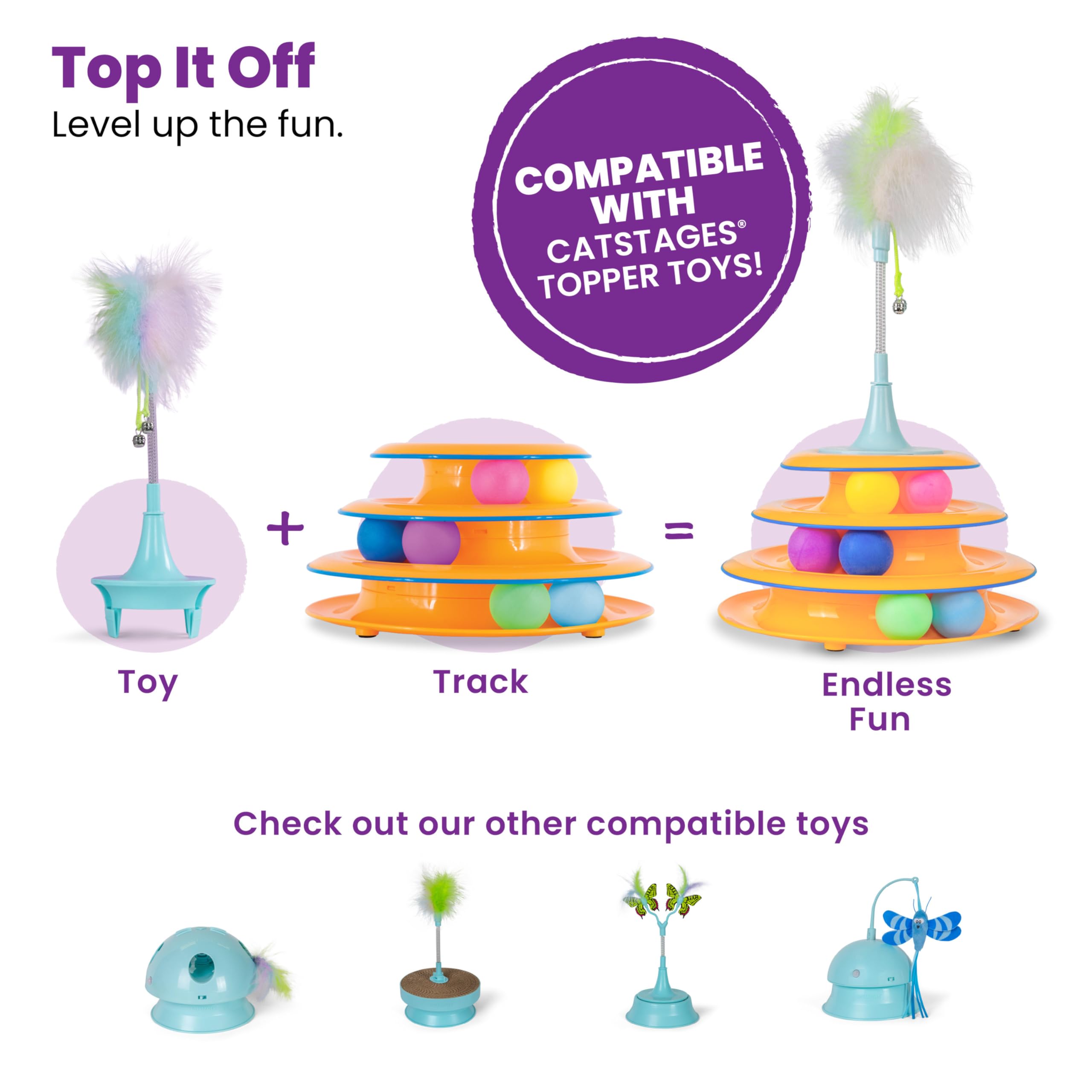 Catstages Tower Of Tracks Interactive 3-Tier Cat Track Toy With Spinning Balls, Orange