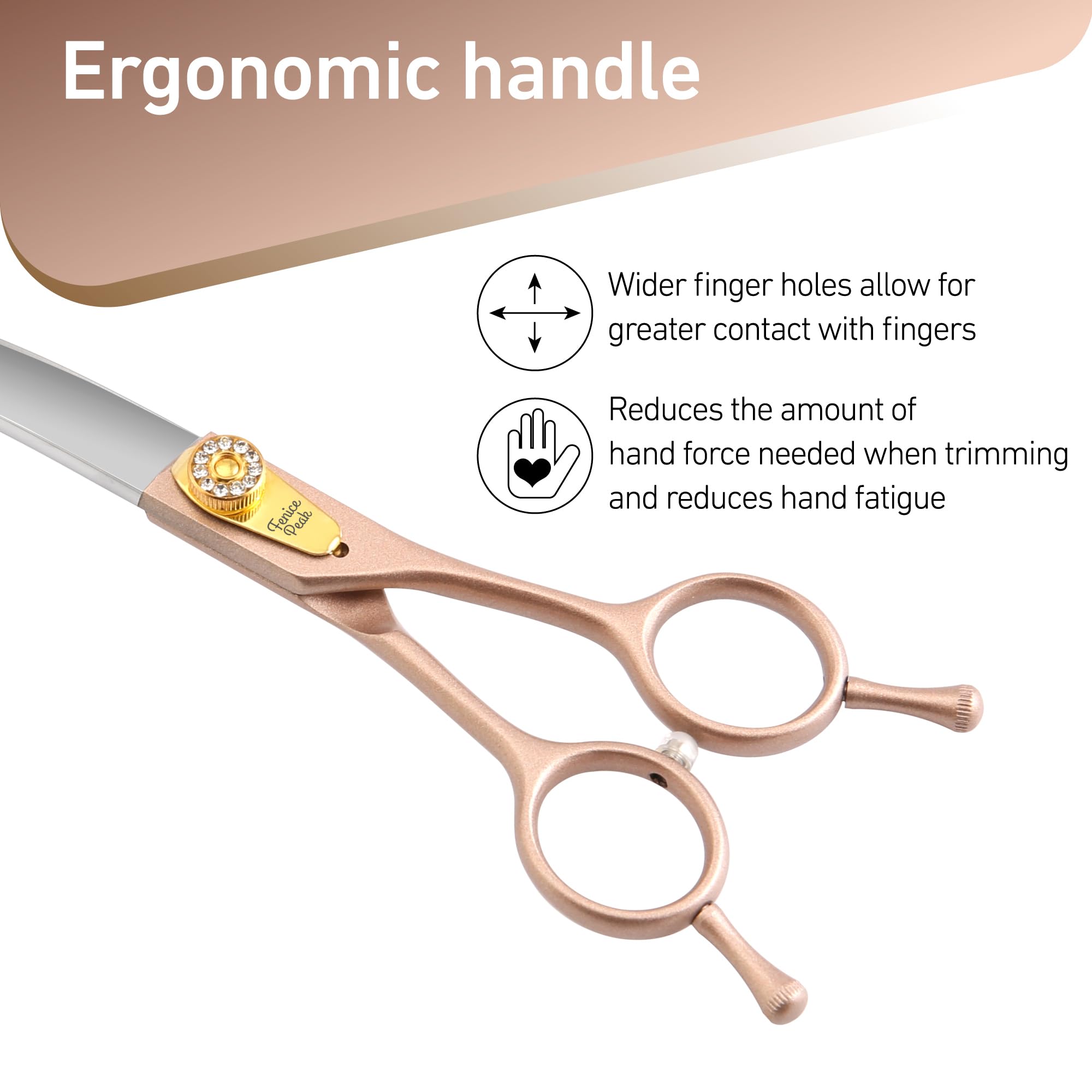 Fenice Peak 45 Extra Curved Dog Grooming Scissors 440C Stainless Steel 7.5 Big Arc Curved Shears Rose Gold Sharp and Durable T