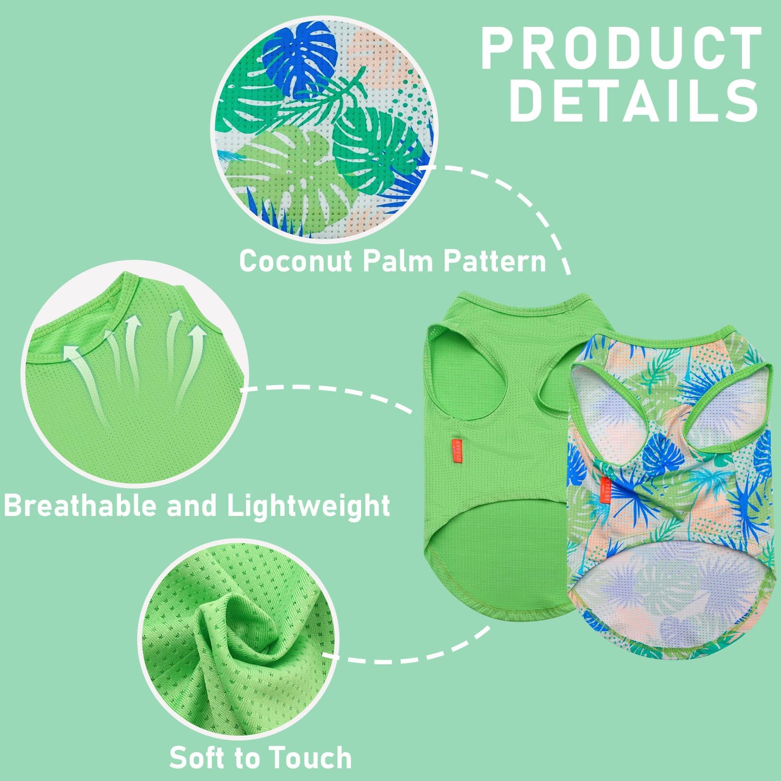 Kyeese 2 Pack Dog Shirts Hawaii Breathable Lightweight Pet T-Shirt For Large Dogs Quick Dry Sleeveless Puppy Clothes With Reflec