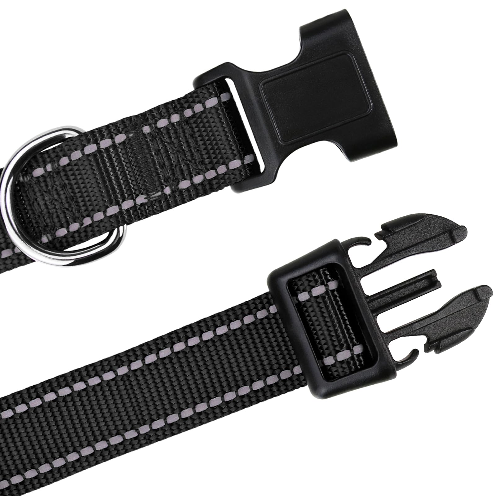 Tagme Reflective Nylon Dog Collars, Adjustable Classic Dog Collar With Quick Release Buckle For Puppy, Black 3/8' Width