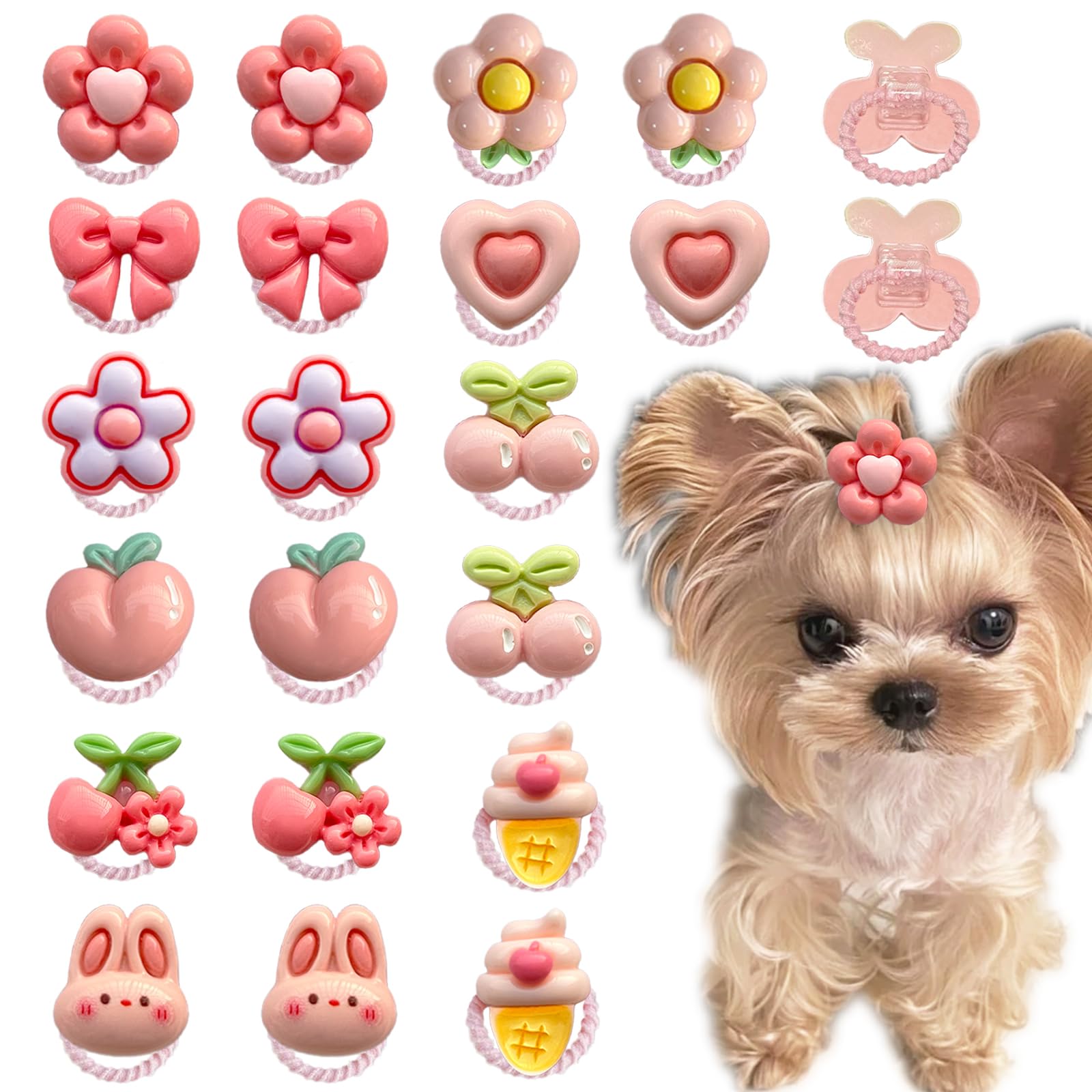 20 Pcs Small Dog Hair Bows With Rubber Bands Cute Puppy Bows Grooming Bowknot Topknot Flower Dog Hair Accessories For Small Dogs