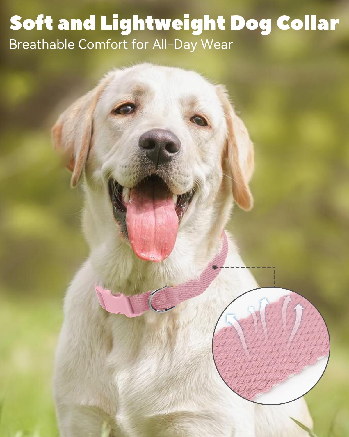 Dynmeow Soft And Breathable Cotton Dog Collar, Durable Adjustable Heavy-Duty Female Girl Pet Collar With Quick-Release Buckle, L