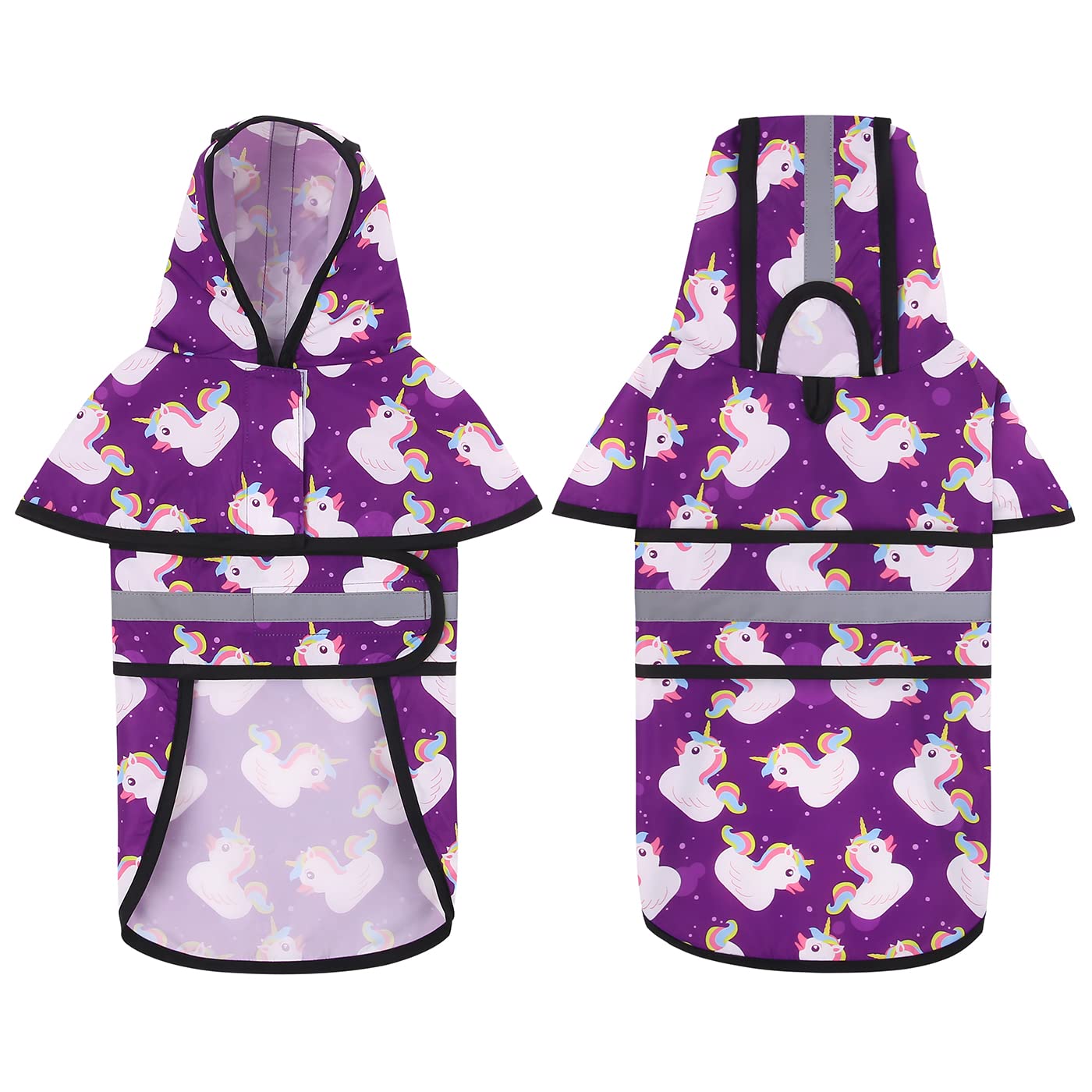 Hde Dog Raincoat Hooded Slicker Poncho For Small To X-Large Dogs And Puppies Purple Unicorn Ducks - L