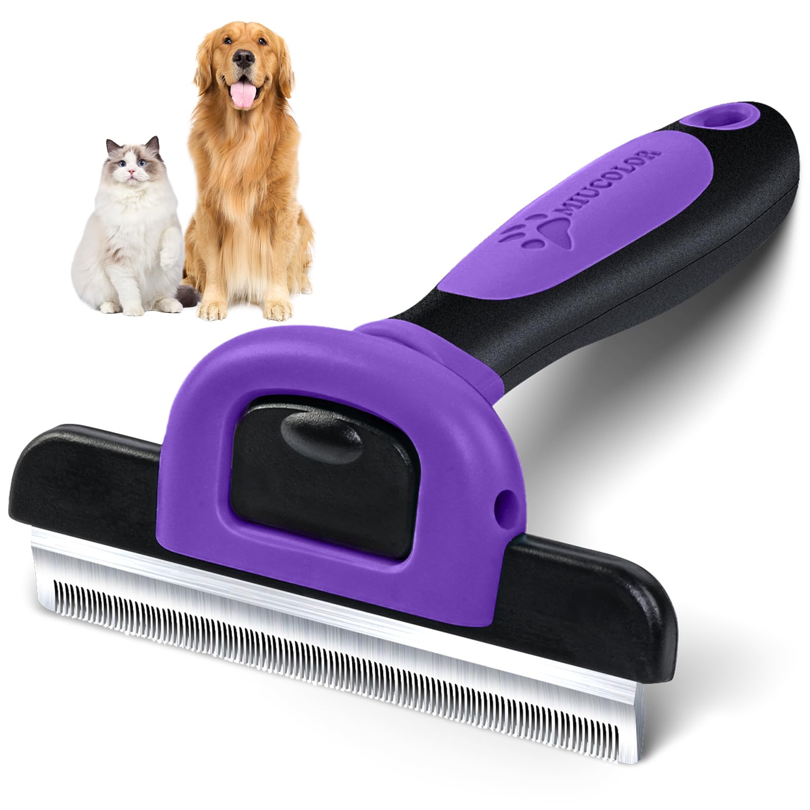 Miu Color Pet Grooming Brush, Deshedding Tool For Dogs & Cats, Effectively Reduces Shedding By Up To 95% For Short Medium And Long Pet Hair, Purple