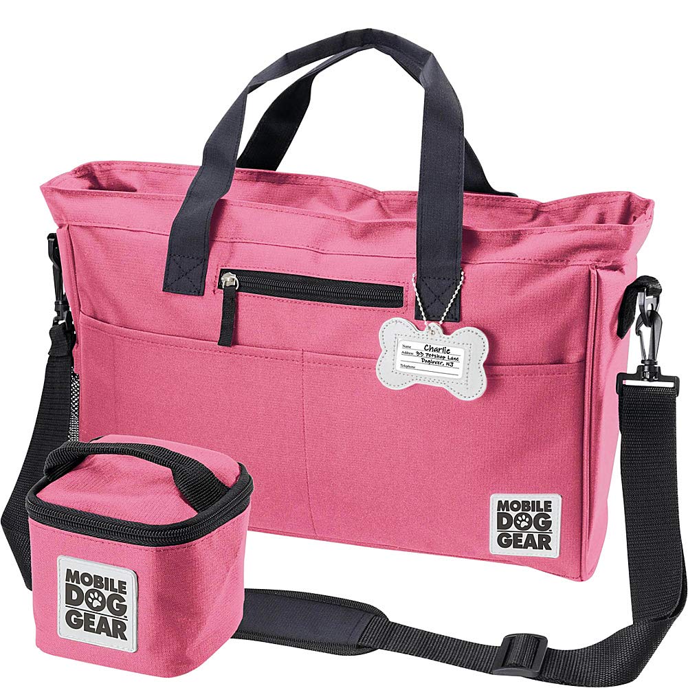 Mobile Dog Gear, Day Away Tote, Dog Travel Bag, Includes 3 Cup Food Holder, Pink
