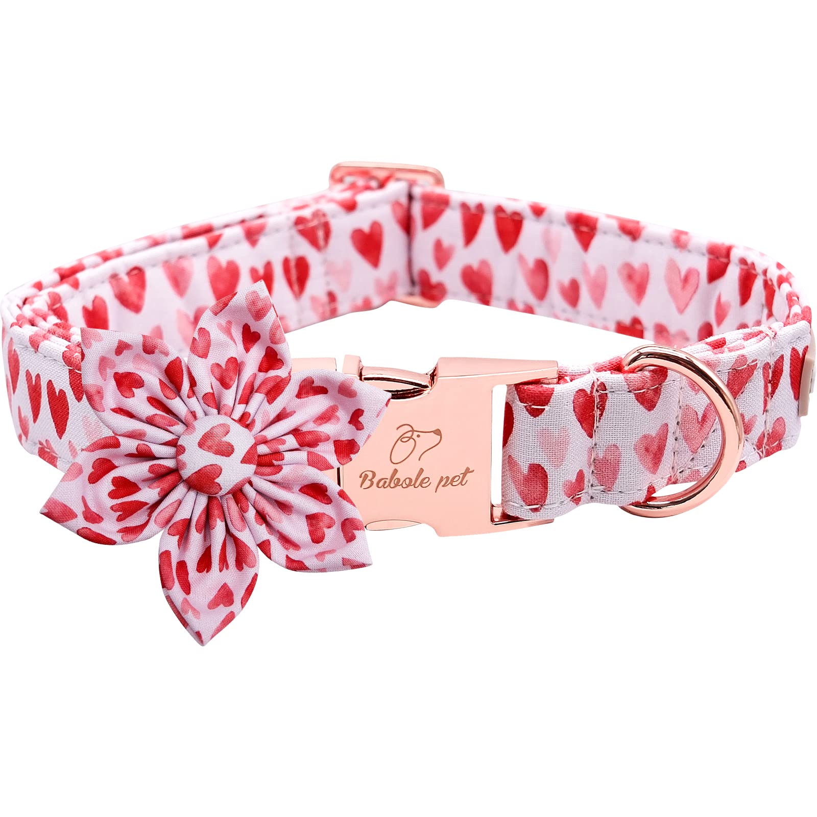 2023 New Valentine'S Day Dog Collar Flower Tie-Babole Pet,White Red Pink Love Male Dog Collar With Safety Metal Buckle Adjustabl