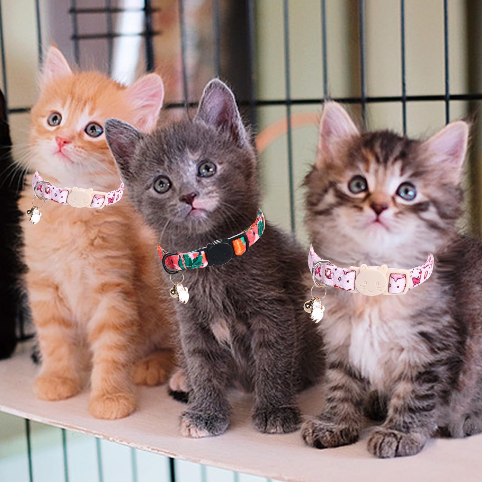 Lionheart 2 Pack Glory Cat Collar Breakaway With Bell & Pendant Pink Flower Shark Kitten Collar Soft Adjustable Safety Collars F