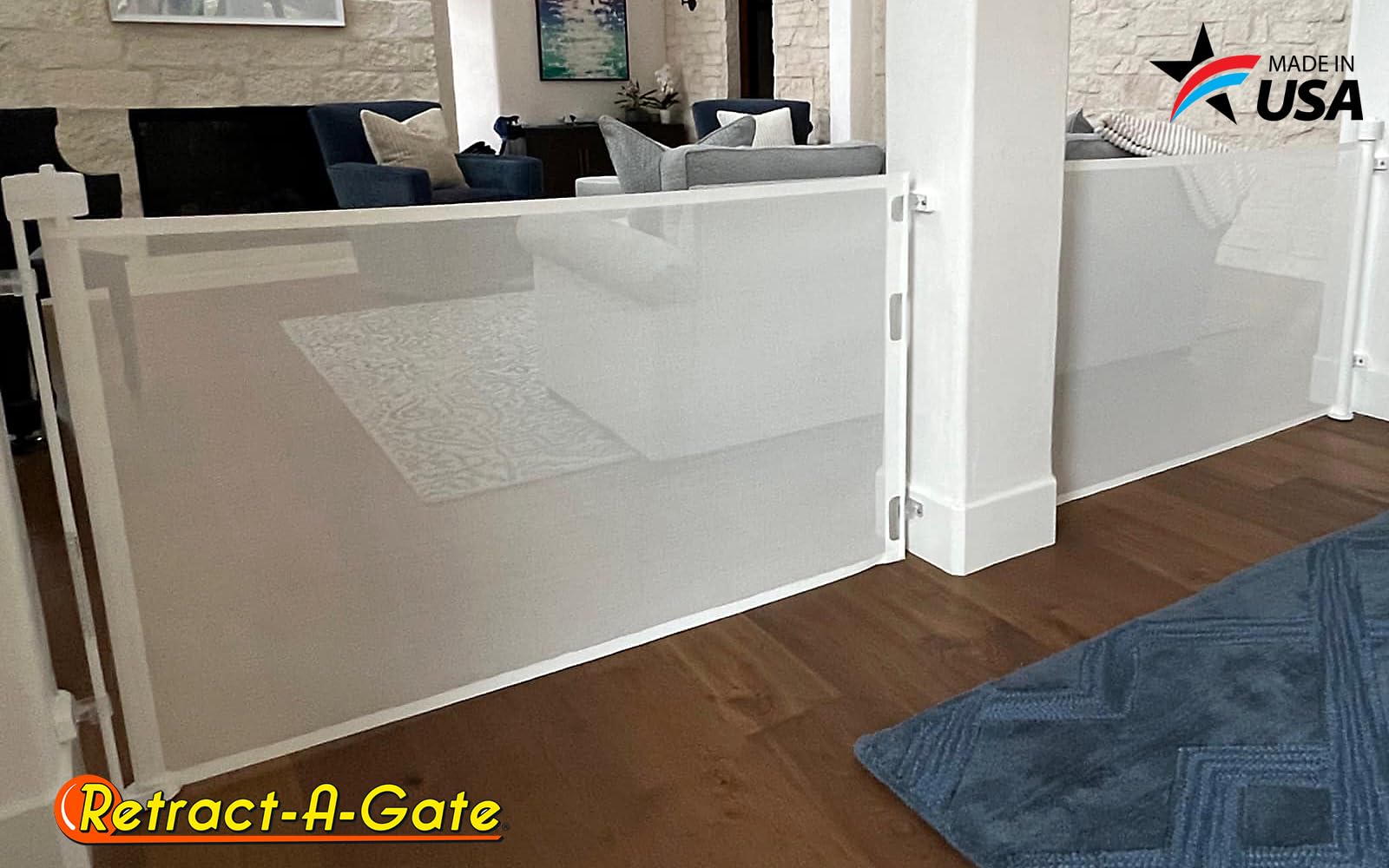 Retract-A-Gate 52' White: The Original And Only Made In Usa Retractable Baby, Dog, & Cat Gate