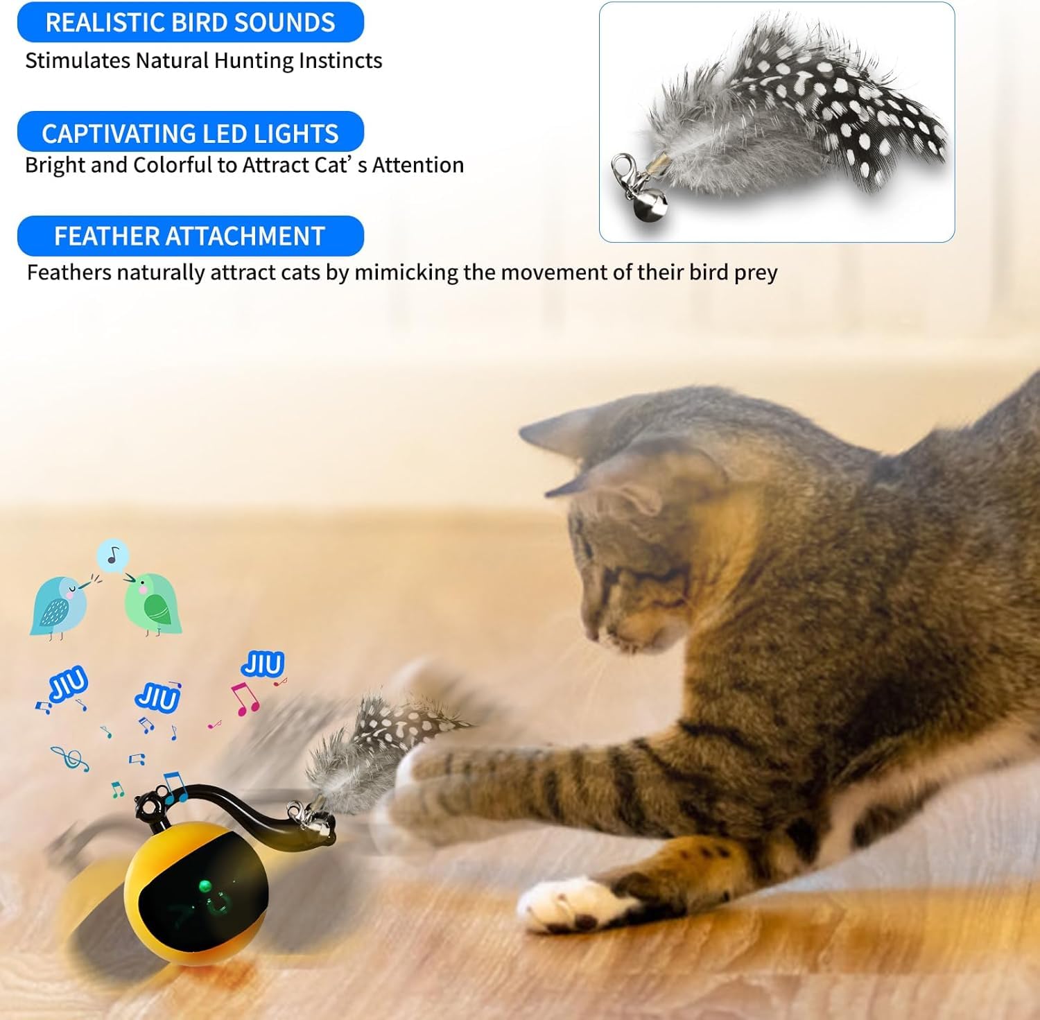 snoslme Interactive Cat Ball Toy with Remote Control, Automatic Moving Cat Toys Ball with Feather Tail, Electric Puzzle Toy for