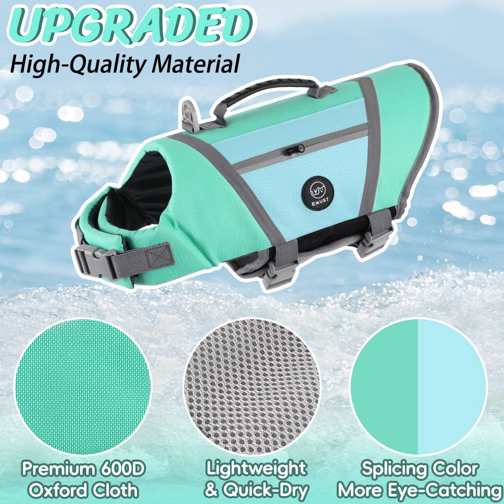 Emust Dog Life Vest, Lightweight Life Jacket For Dogs With Pockets, Stylish Dog Life Preserver With Rescue Handle & Reflective S