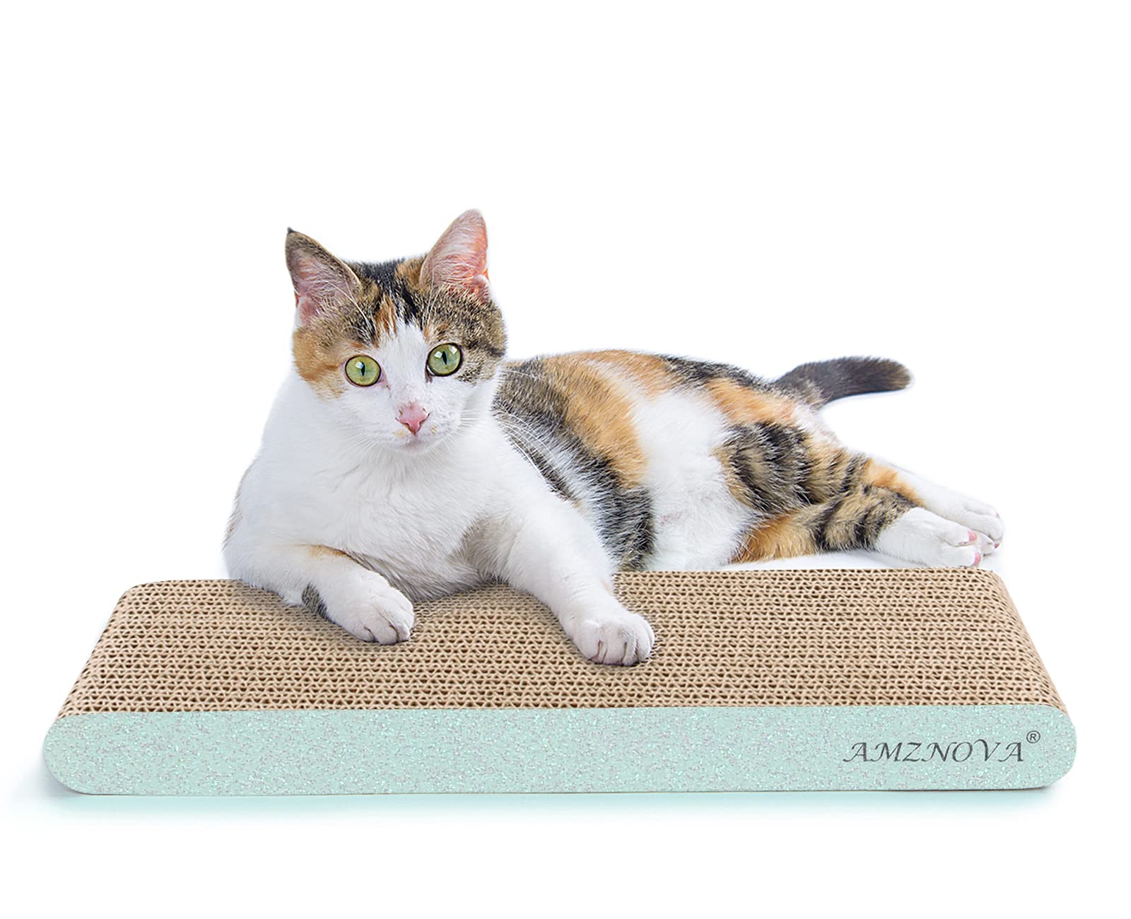 Amznova Cat Scratcher, Scratching Pad, Durable Recyclable Cardboard With Catnip, Narrow, Glitter Green