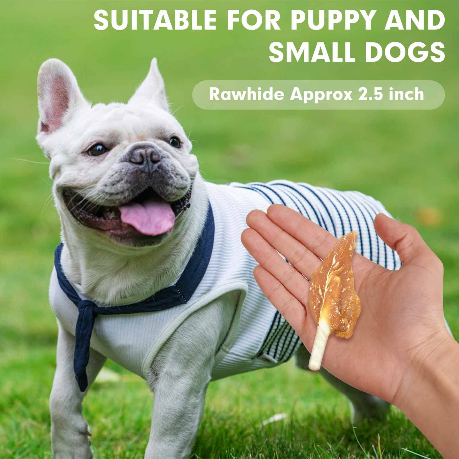 MON2SUN Dog Rawhide Twist 4-4.5 Inch Chicken Wrapped Rawhide Sticks for Puppy and Small Dogs, Promotes Dental Health Treats (18.