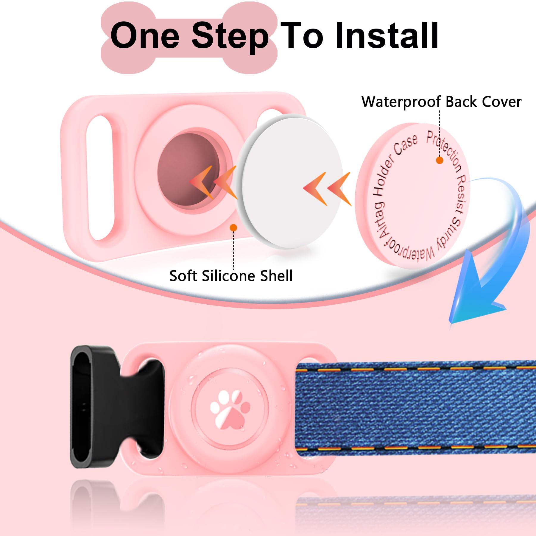 Airtag Dog Collar Holder [2 Pack], Waterproof Apple Airtag Case, Full-Body Silicone Protection, Anti-Lost Protective Airtag Hold