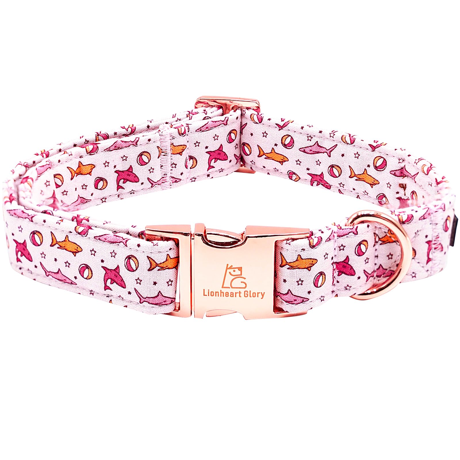 Lionheart Glory Shark Print Pink Collar - Adjustable, Durable Spring Summer Collars For Large Dogs