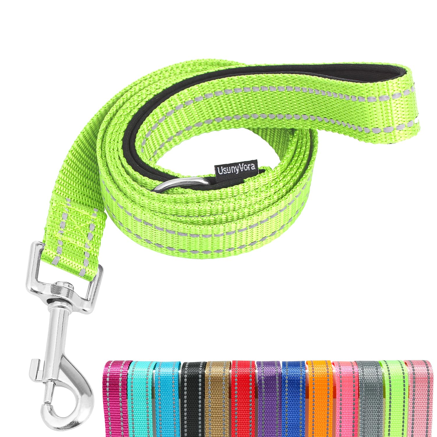 Usunyvora Reflective Nylon Dog Leash For Walking,Strong Dog Leash With Padded Handle For Small And Medium Dogs,4 Ft,Green