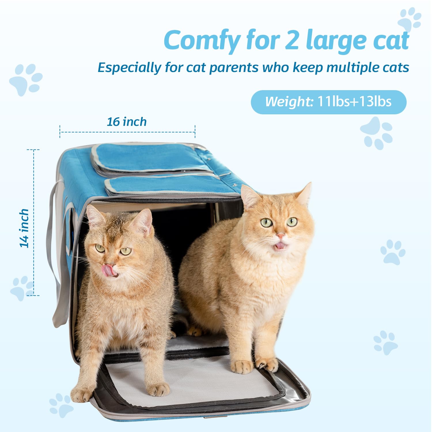 Sedioso Large Cat Carrier for 2 Cats, 24x 14x 16in Pet Carrier for Cat and Dog Up to 40lbs, All-Sided Mesh Large Cat Carrier wit
