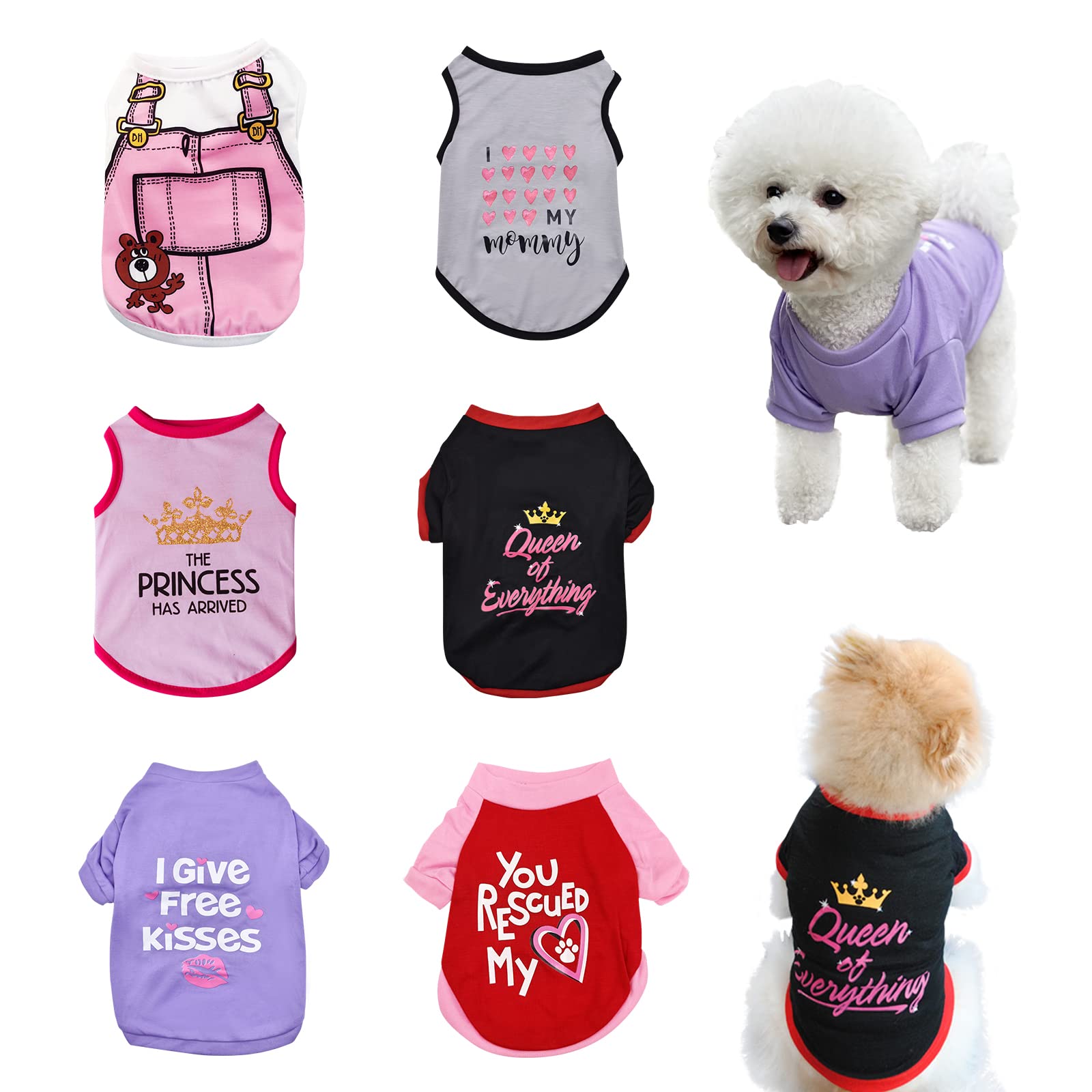 Katolk 6 Pack Dog Clothes For Small Dogs Boy And Girl, Soft And Breathable Puppy Kitten Dog Shirts With Letters For Pet Dogs Cats, Summer Dog T-Shirts Apparel Sleeveless Vests For Chihuahua Yorkies