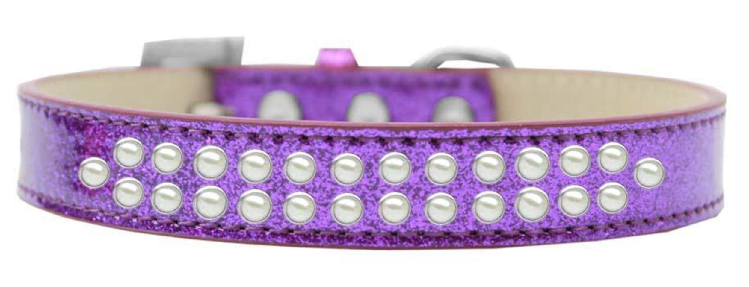 Dog, Puppy & Pet Ice Cream Collar, Two Row Pearl Rimsets Purple 14