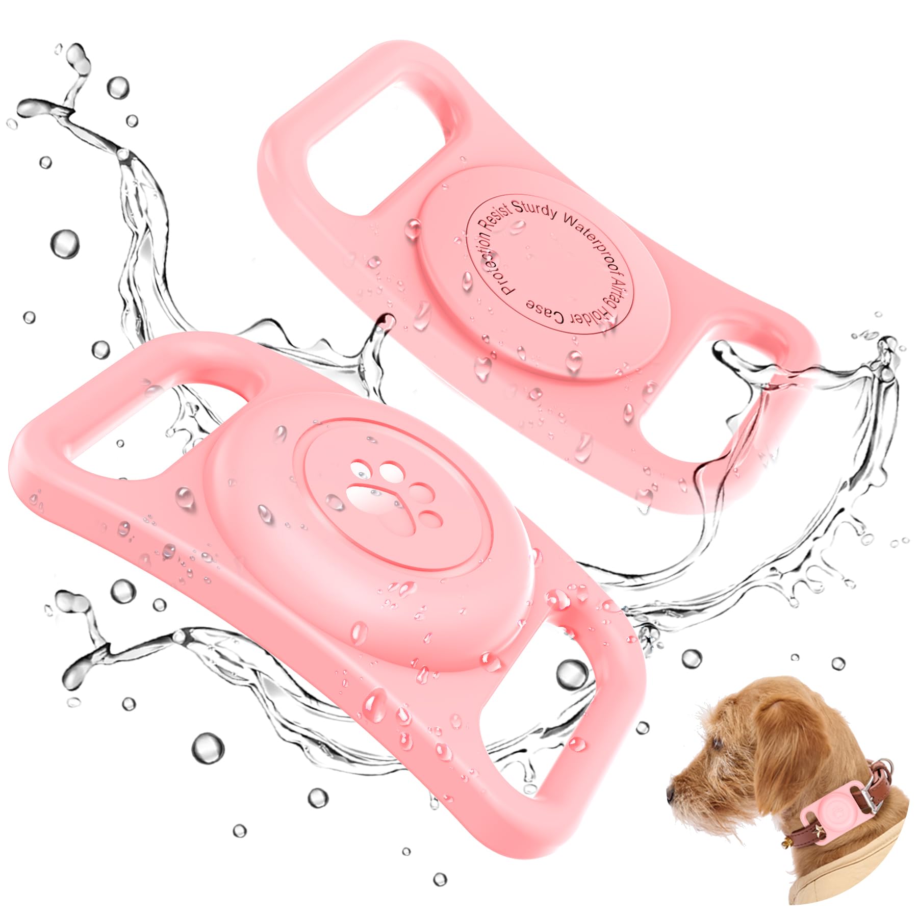 Airtag Dog Collar Holder [2 Pack], Waterproof Apple Airtag Case, Full-Body Silicone Protection, Anti-Lost Protective Airtag Hold