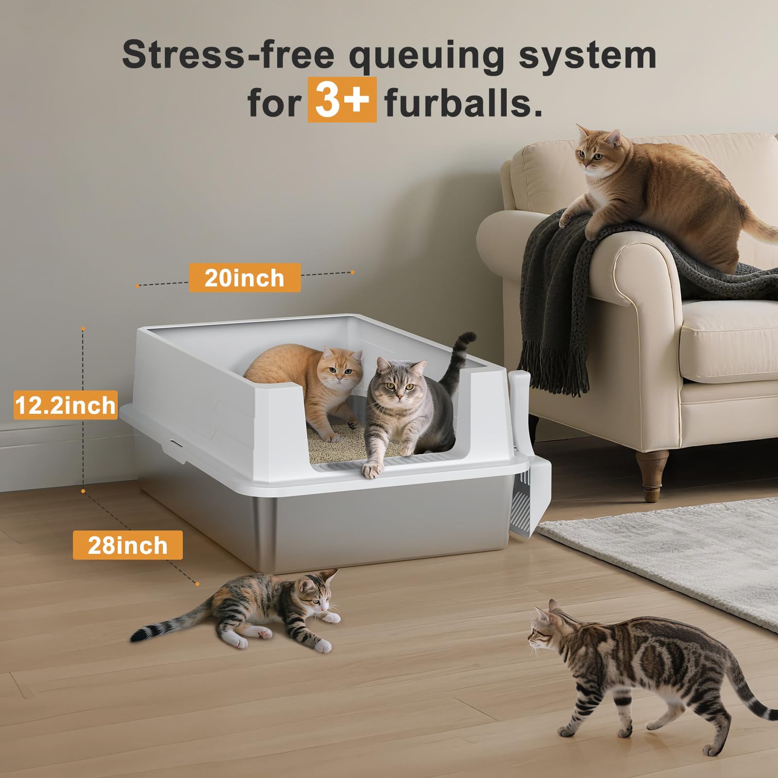 XXXL Stainless Steel Litter Box | Extra Large Enclosed Cat Litter Boxs with Lid for Big Cats & Multi-cat | High Sided, Anti-Urin