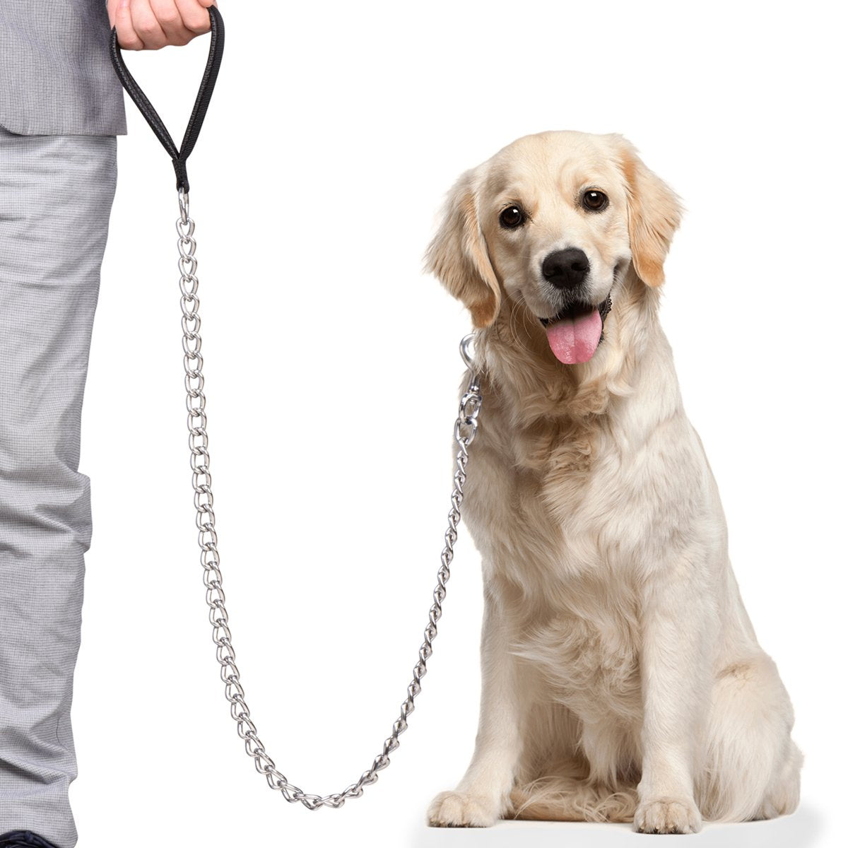 Ctopogo Premium Chain Heavy Duty Dog Leash - Soft Padded Leather Handle Lead - Perfect Basic Leashes Specifically Designed For O