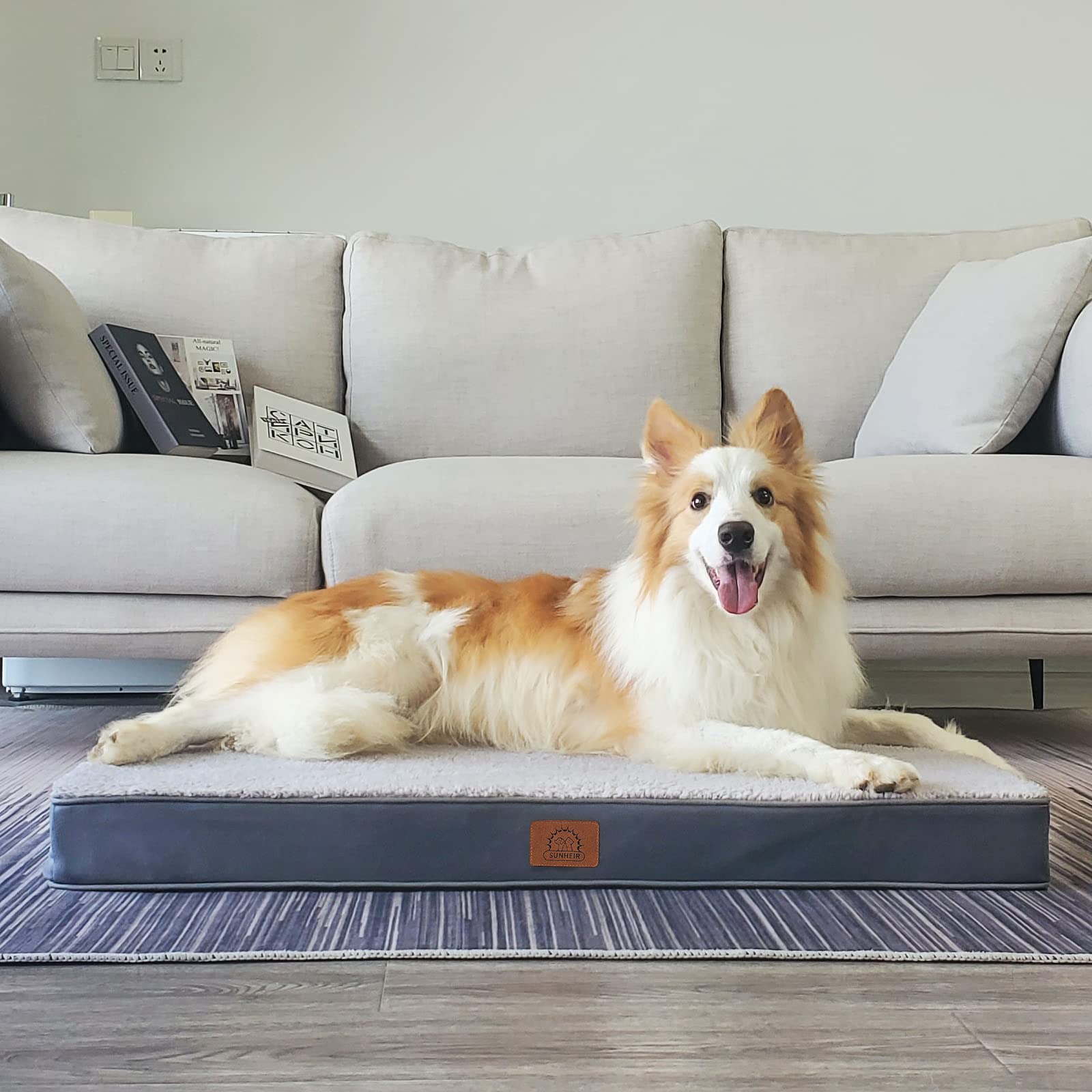 Sunheir Washable Large Dog Bed Covers Soft Plush Replacement, Waterproof Dog Bed Liner, Pet Bed Cover With Zipper 35X22X3 Inches