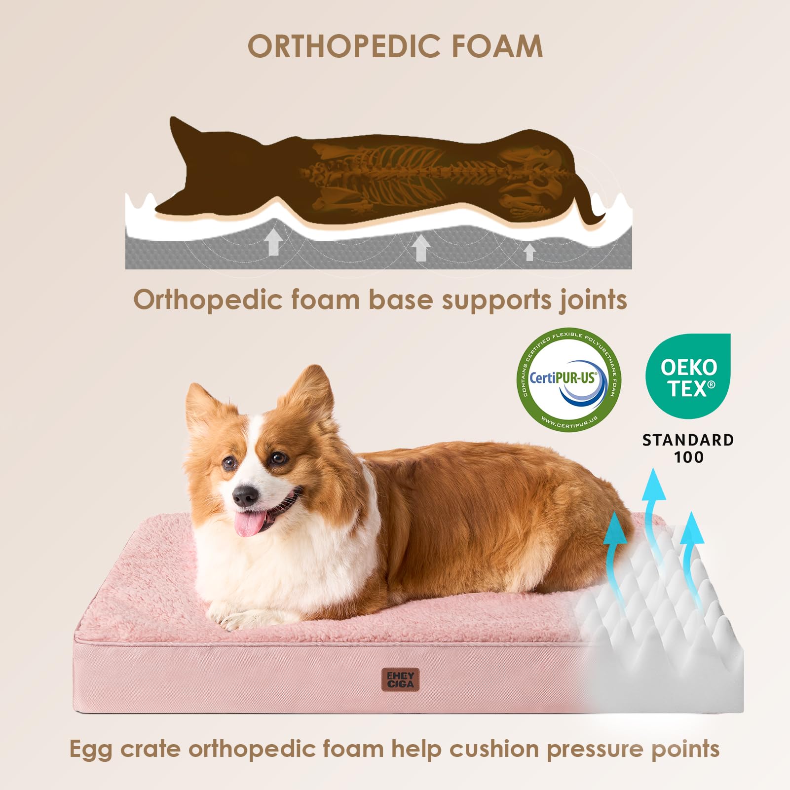 Eheyciga Orthopedic Xl Dog Beds For Extra Large Dogs With Removable Washable Cover For Crate, Pink, 41X27