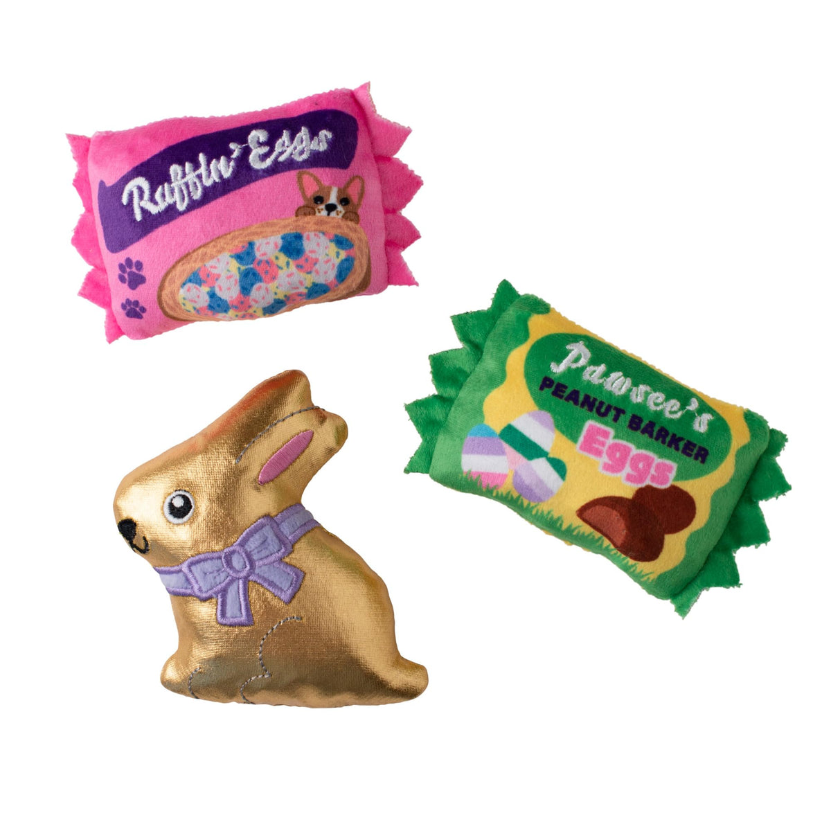 Fringe Studio Plush Dog Toy, 3 Pieces Set, Egg-Stra Sweets, Petshop Collection (662100)