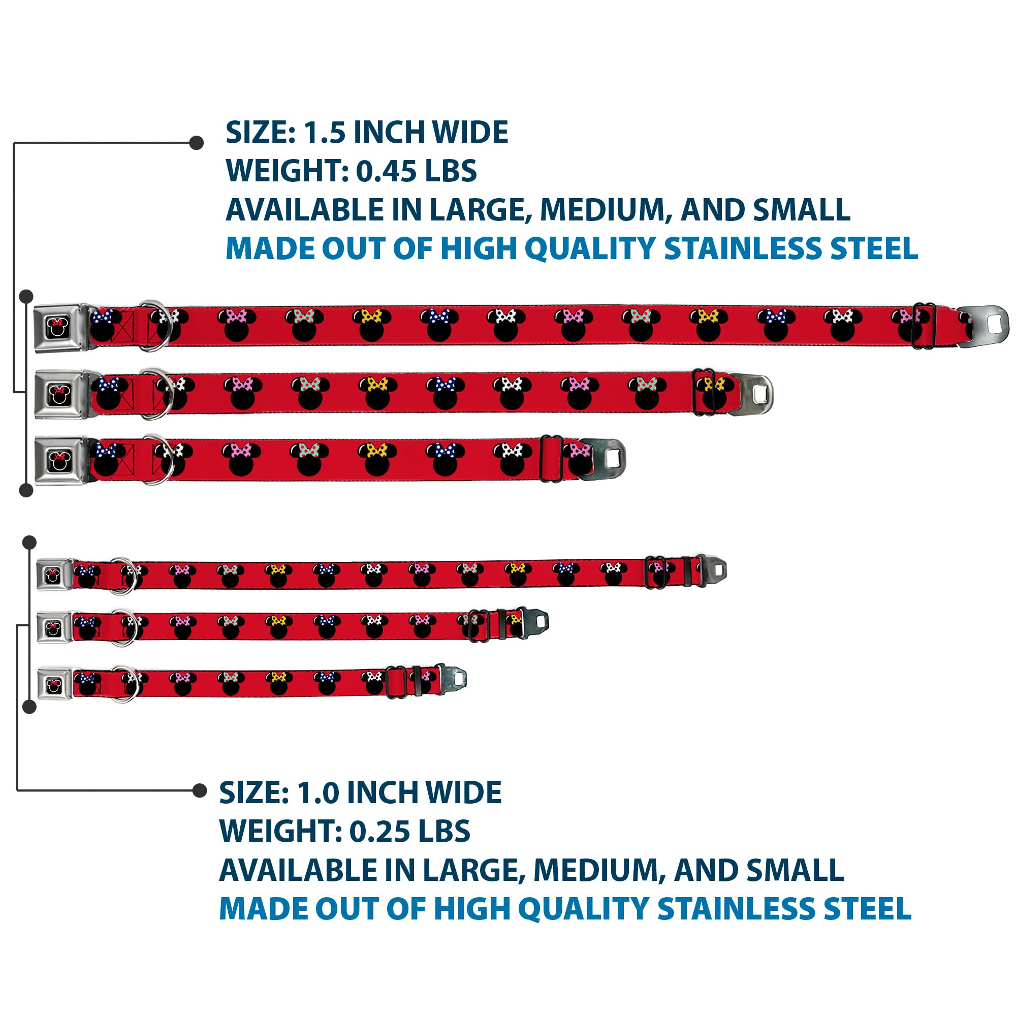 Buckle-Down Seatbelt Buckle Dog Collar - Minnie Mouse Silhouette Red/Black/Polka Dot - 1' Wide - Fits 9-15' Neck - Small