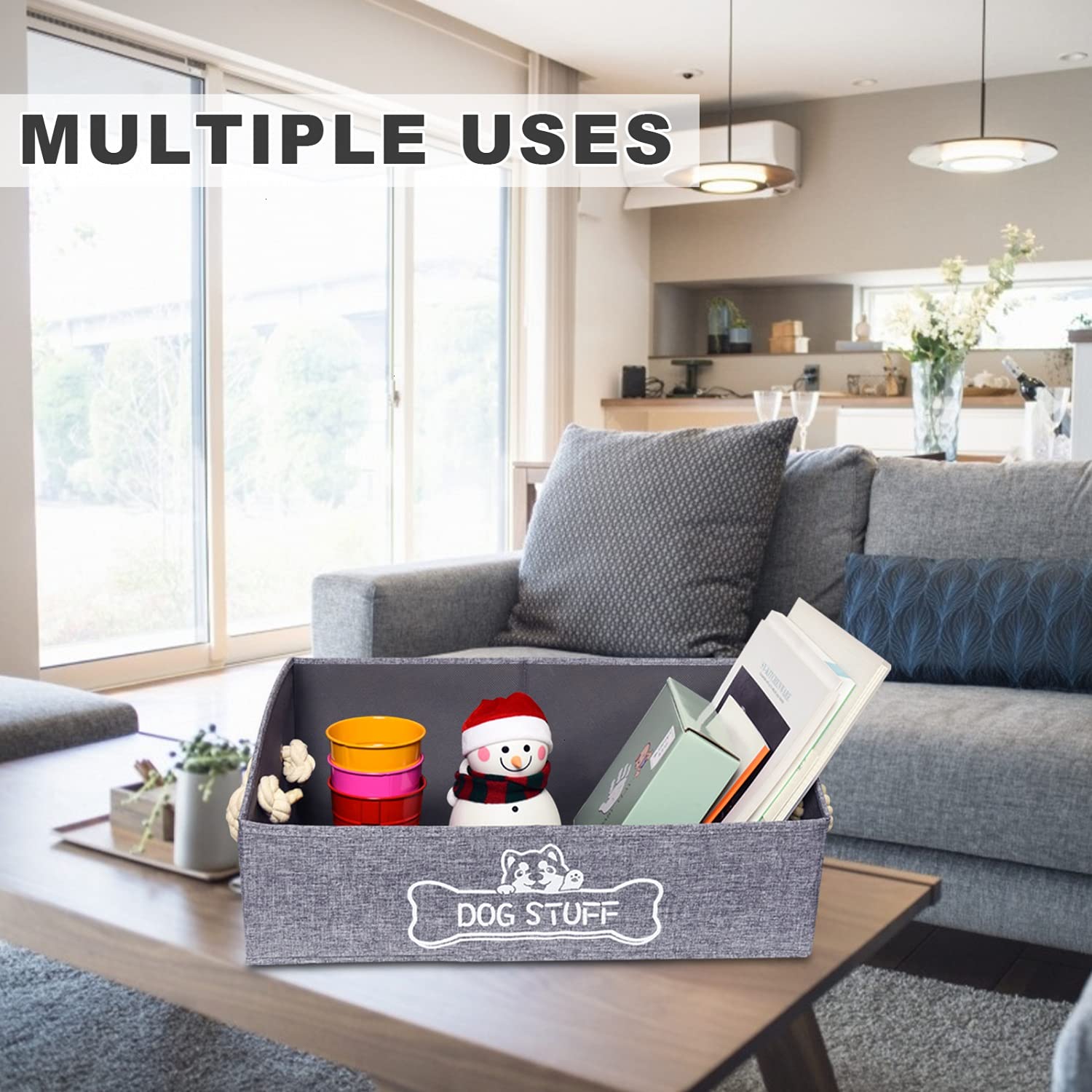 Vumdua Large Dog Toy Box - Trapezoid Dog Toy Bin with Handles, Collapsible Pet Supplies Storage Basket, Perfect for Organizing D