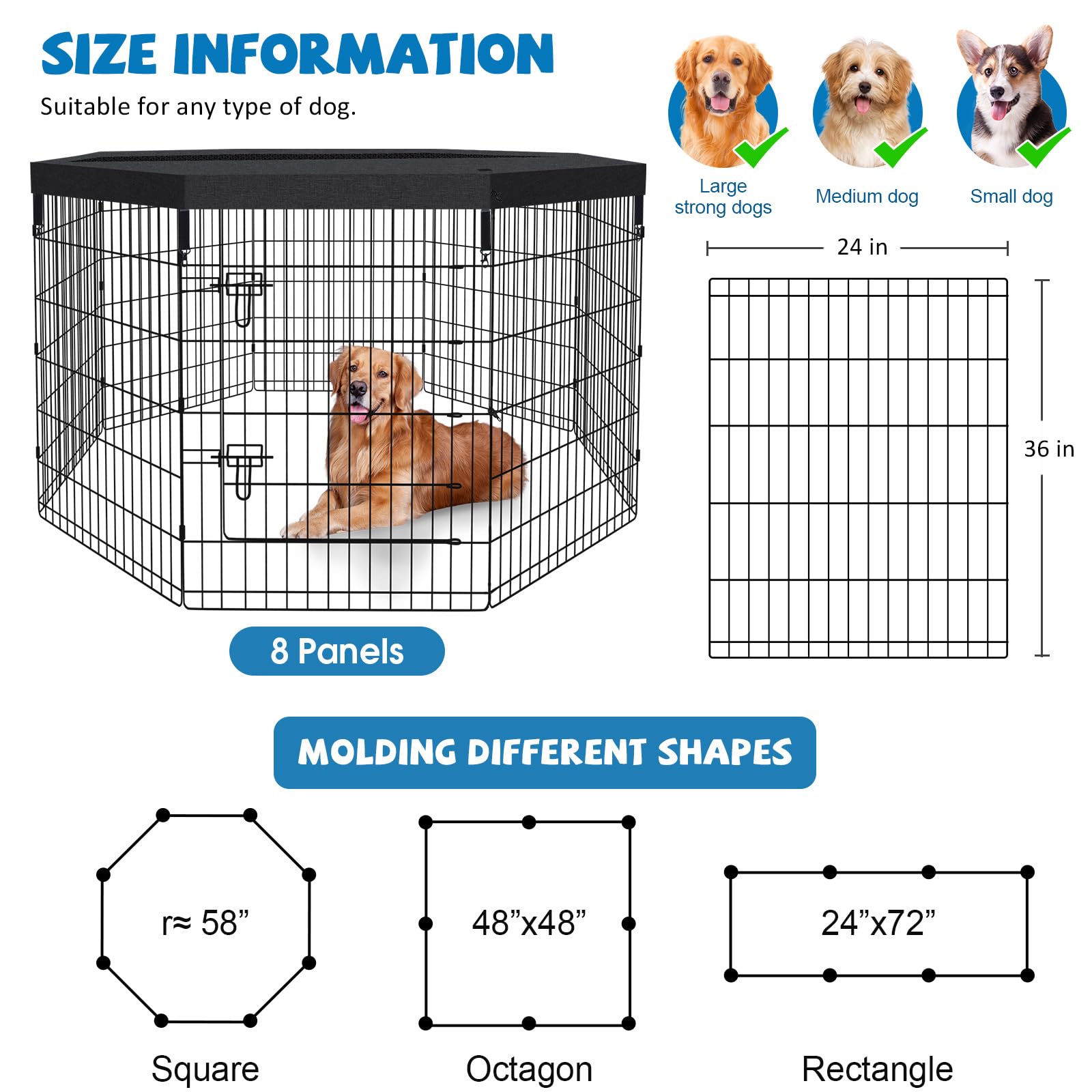 Pet Playpen Dog Fence Foldable Metal Dog Pen Wire Exercise Puppy Play Yard Pet Enclosure Indoor Outdoor 8 Panels 36 Inch With Bo