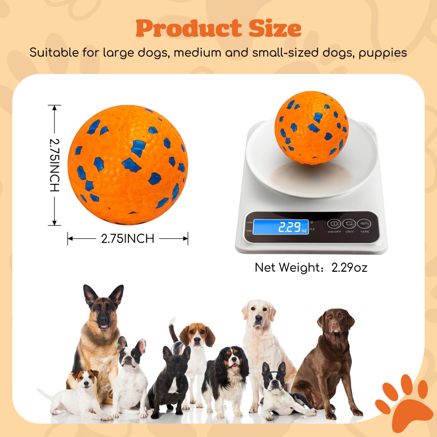 Nobleza Dog Ball Toy Tennis Bouncying Training Balls, 2.75'' Aggressive Chewer Teething Durable Floating Dog Tennis Balls, Inter